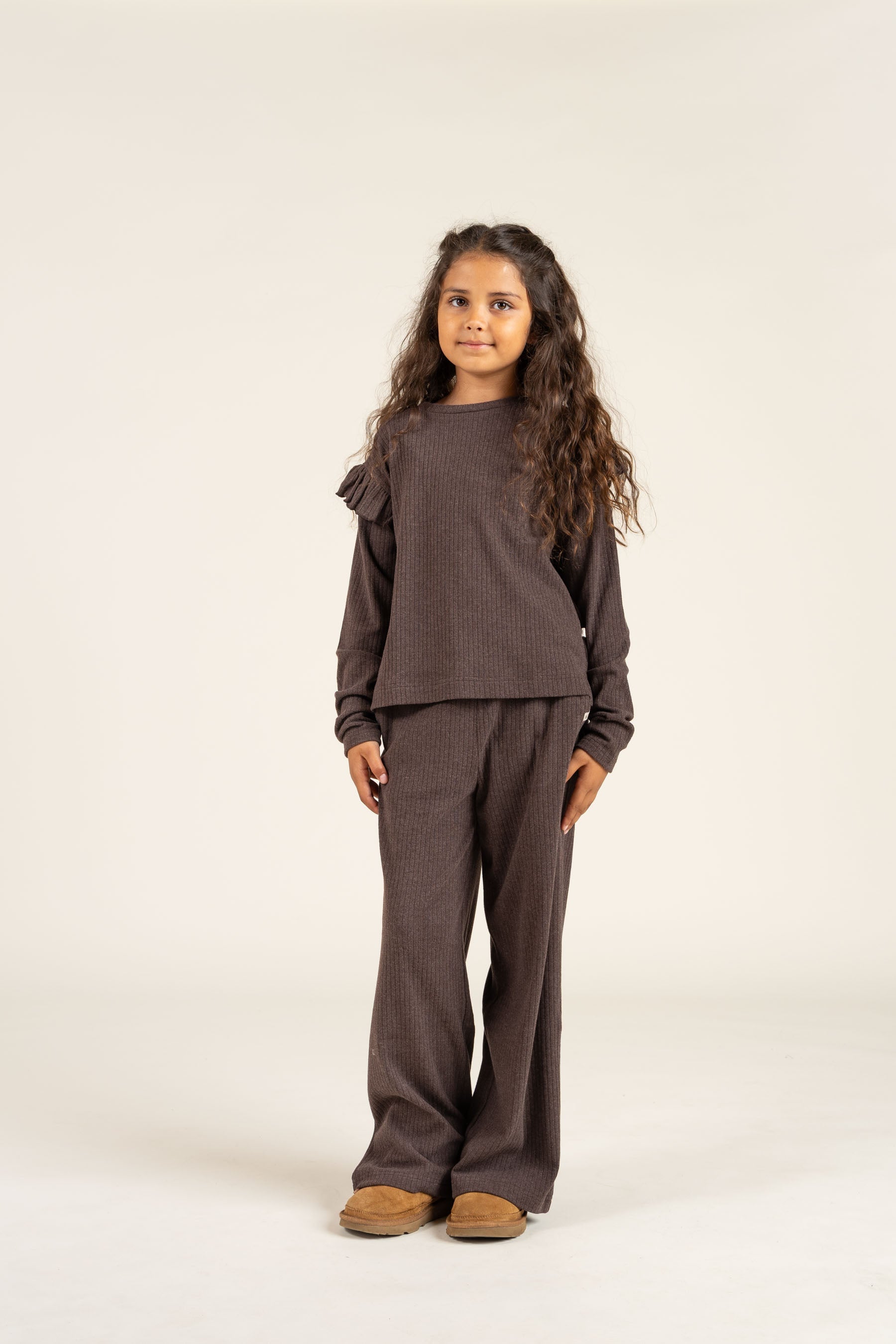 Weiche Ripp-Rüschenbluse - Tween - Chocolate Melange | 100695 Alana