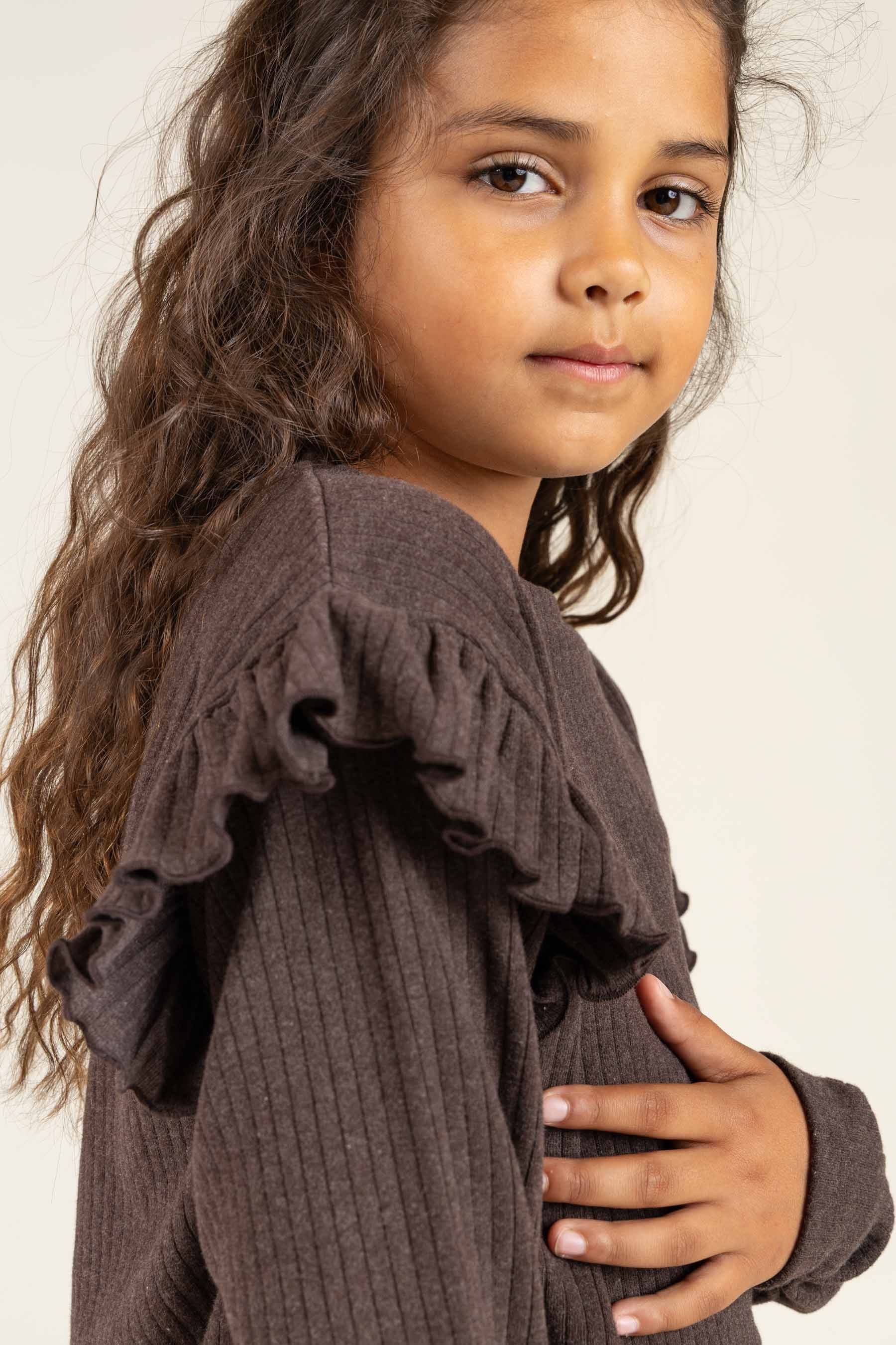 Weiche Ripp-Rüschenbluse - Tween - Chocolate Melange | 100695 Alana