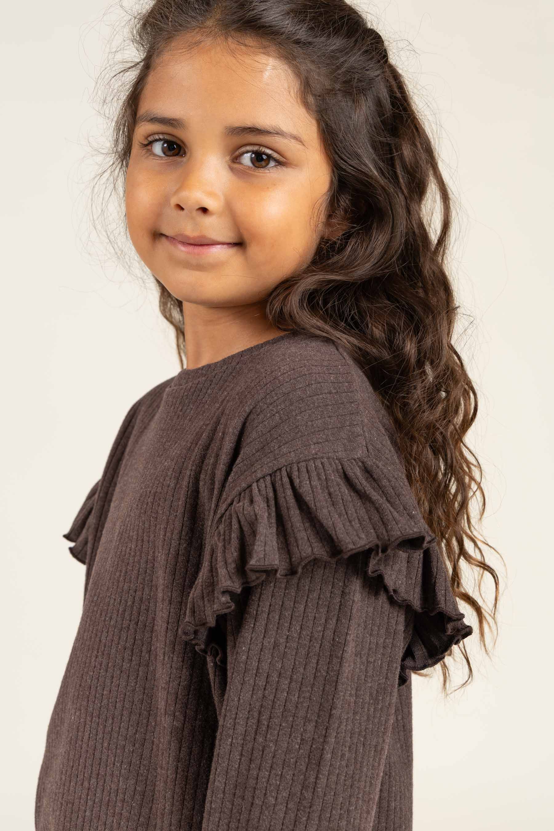 Weiche Ripp-Rüschenbluse - Tween - Chocolate Melange | 100695 Alana