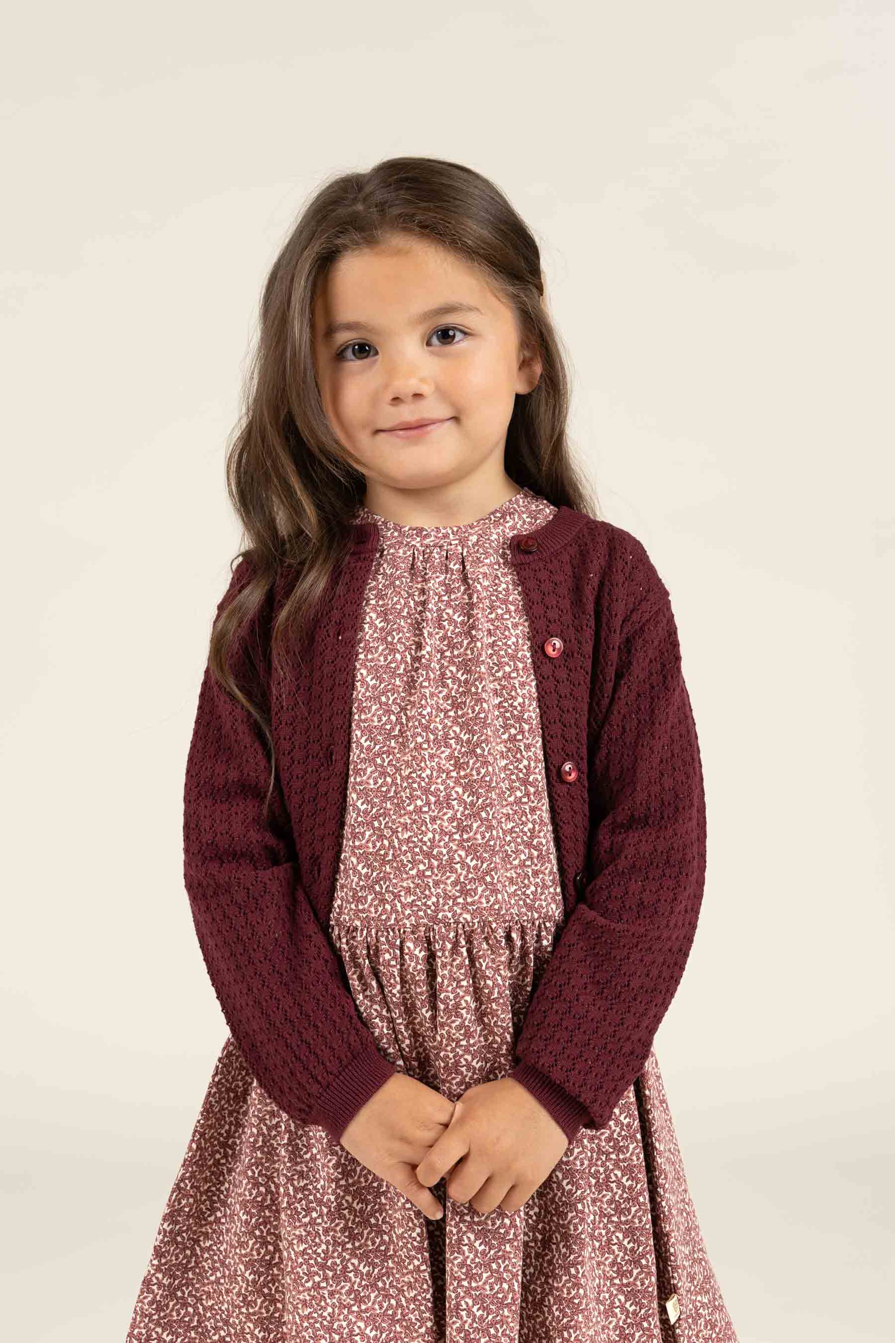 Baumwoll-Pointelle-Strickjacke - Kids - Burgundy | 100685 Esme