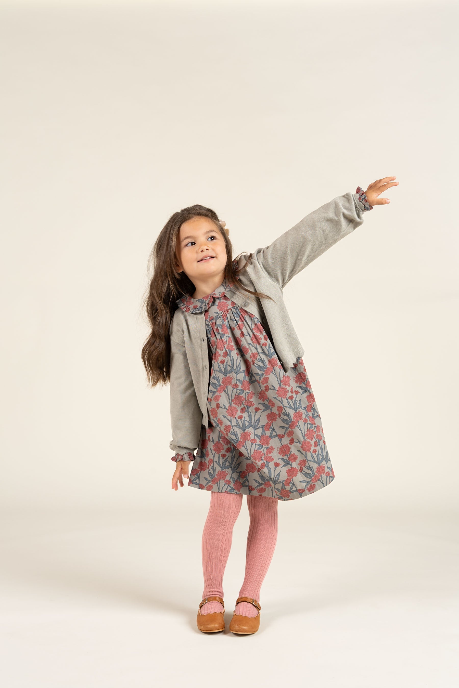 Bedrucktes Popeline-Kleid aus Baumwolle - Kids - Rose / Green | 100722 Amy