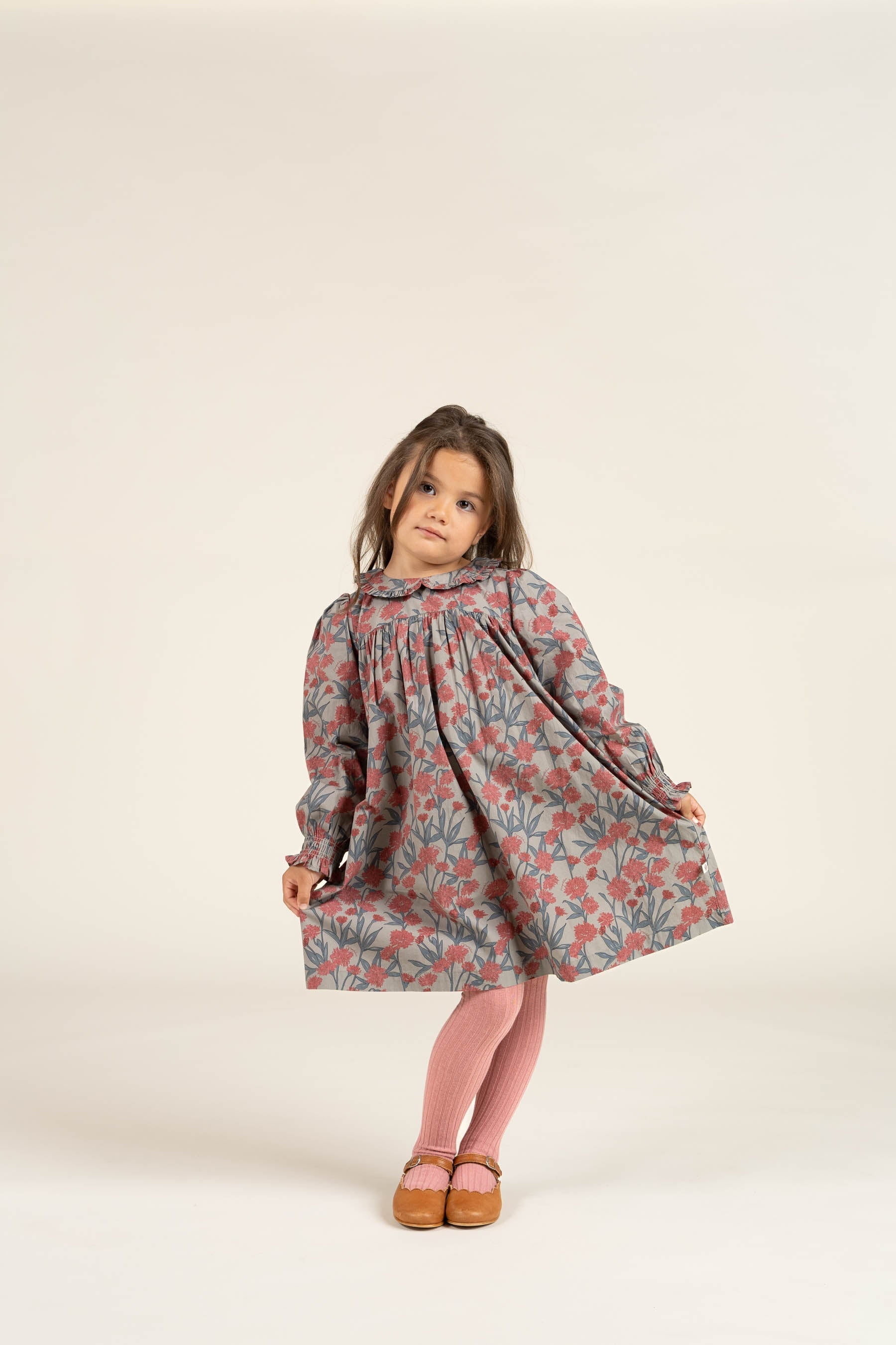 Bedrucktes Popeline-Kleid aus Baumwolle - Kids - Rose / Green | 100722 Amy