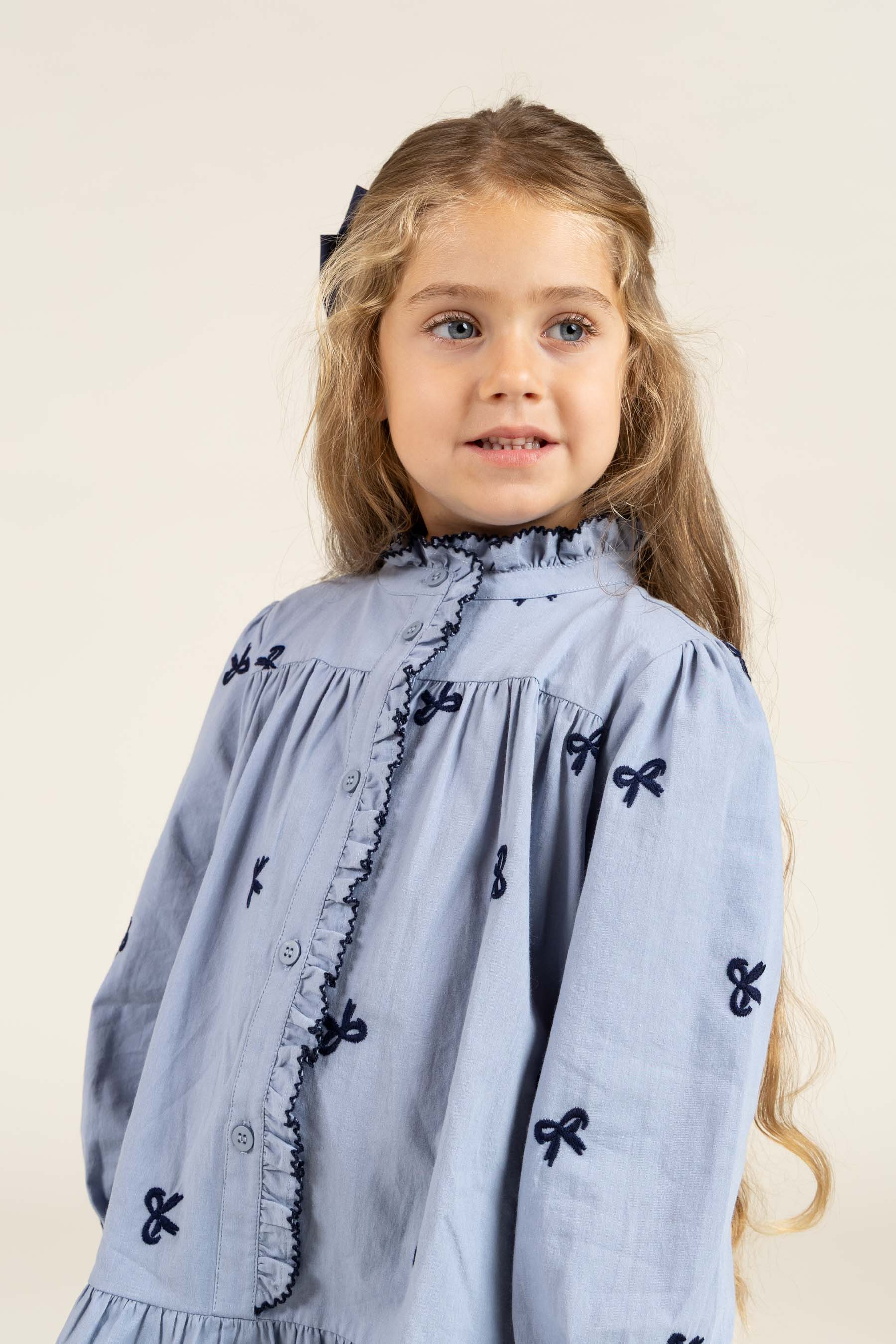 Popeline-Kleid mit Stickerei - Kids - Blue | 100679 Adison