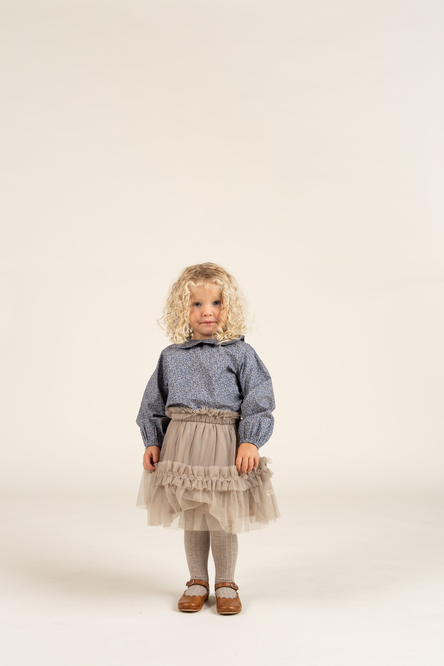 Bedruckte Popeline-Bluse mit Kragen aus Baumwolle - Kids - Blue | 100798 Allie