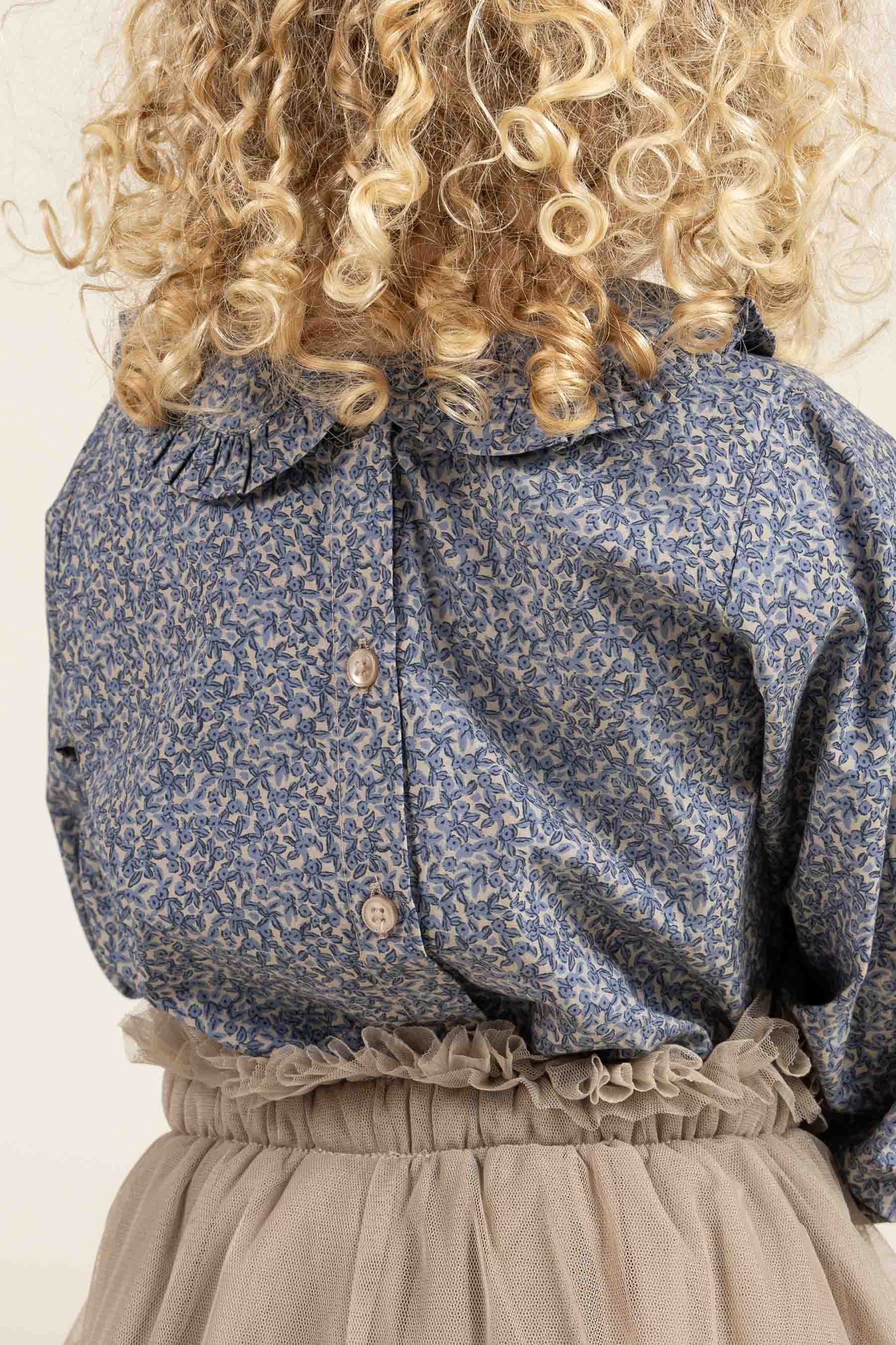 Bedruckte Popeline-Bluse mit Kragen aus Baumwolle - Kids - Blue | 100798 Allie