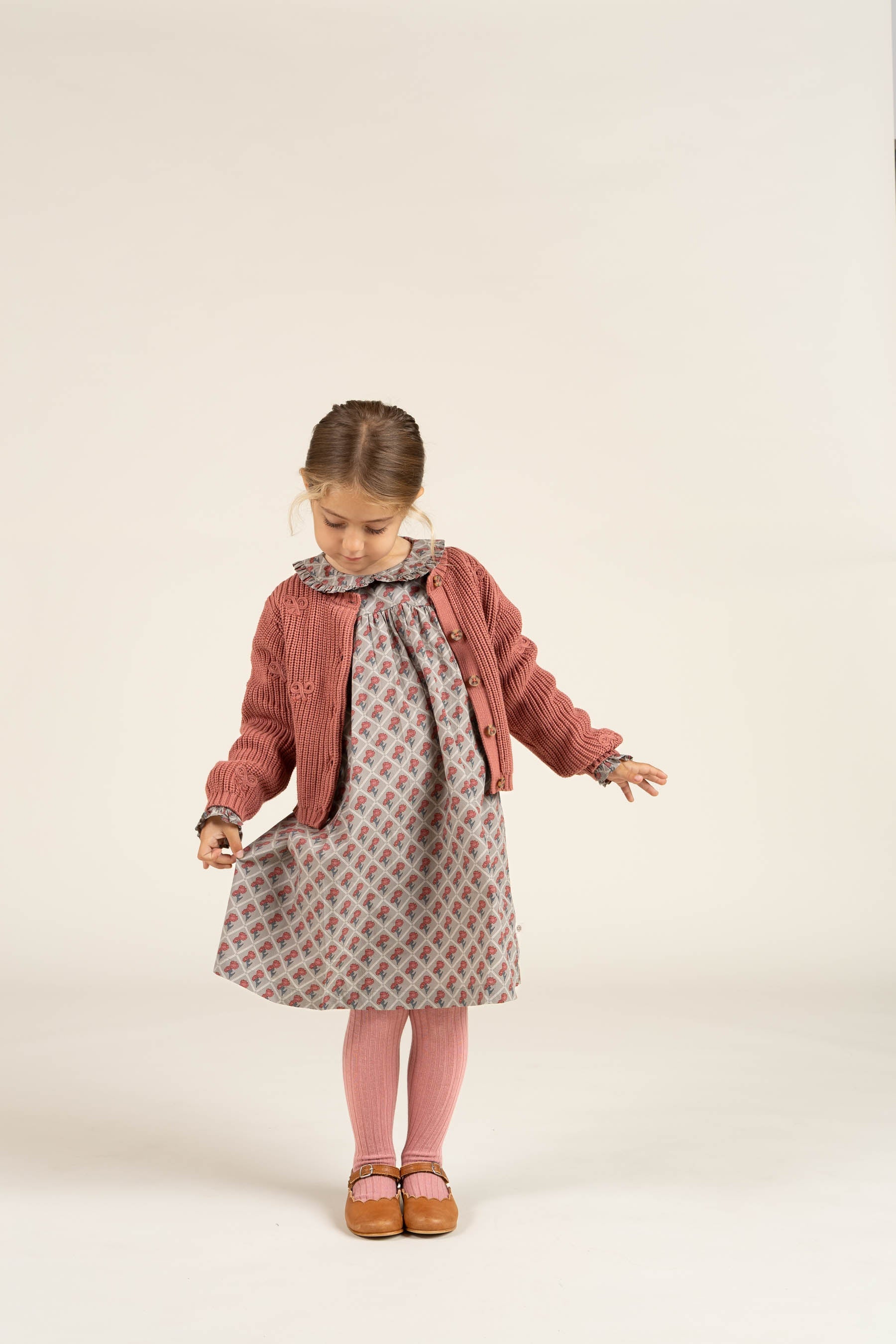 Bedrucktes Kleid aus Baumwollpopeline - Kids - Green w. Vintage Red | 100802 Amine