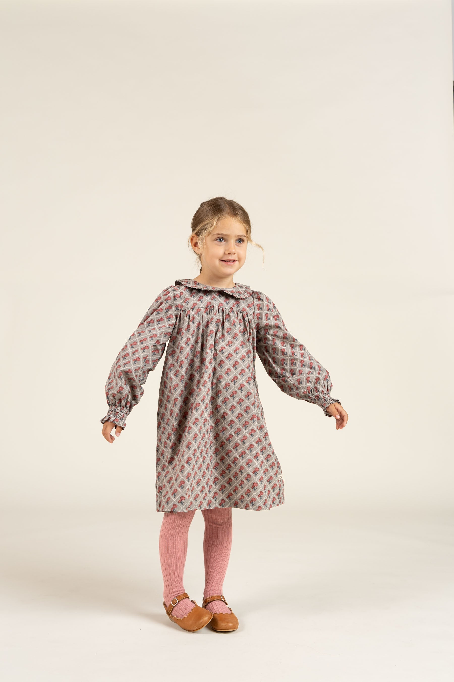 Bedrucktes Kleid aus Baumwollpopeline - Kids - Green w. Vintage Red | 100802 Amine