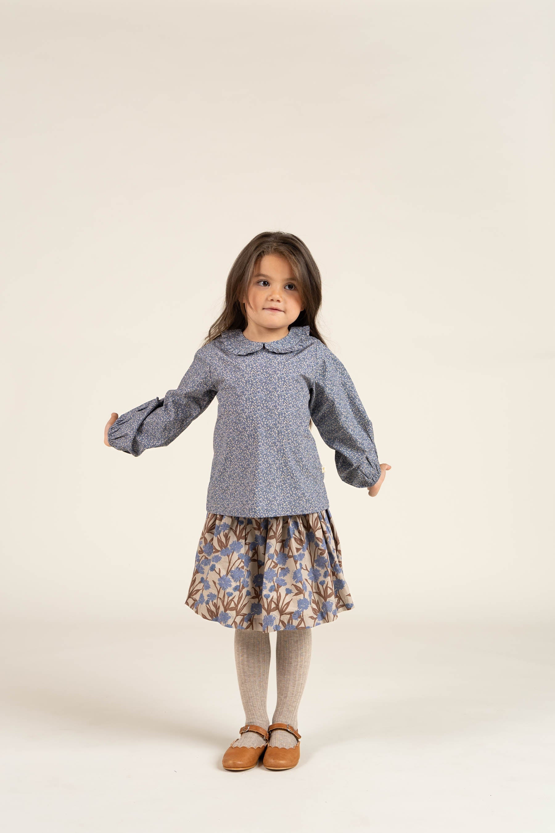 Bedruckter Popeline-Rock aus Baumwolle - Kids - Blue / Brown | 100715 Amy