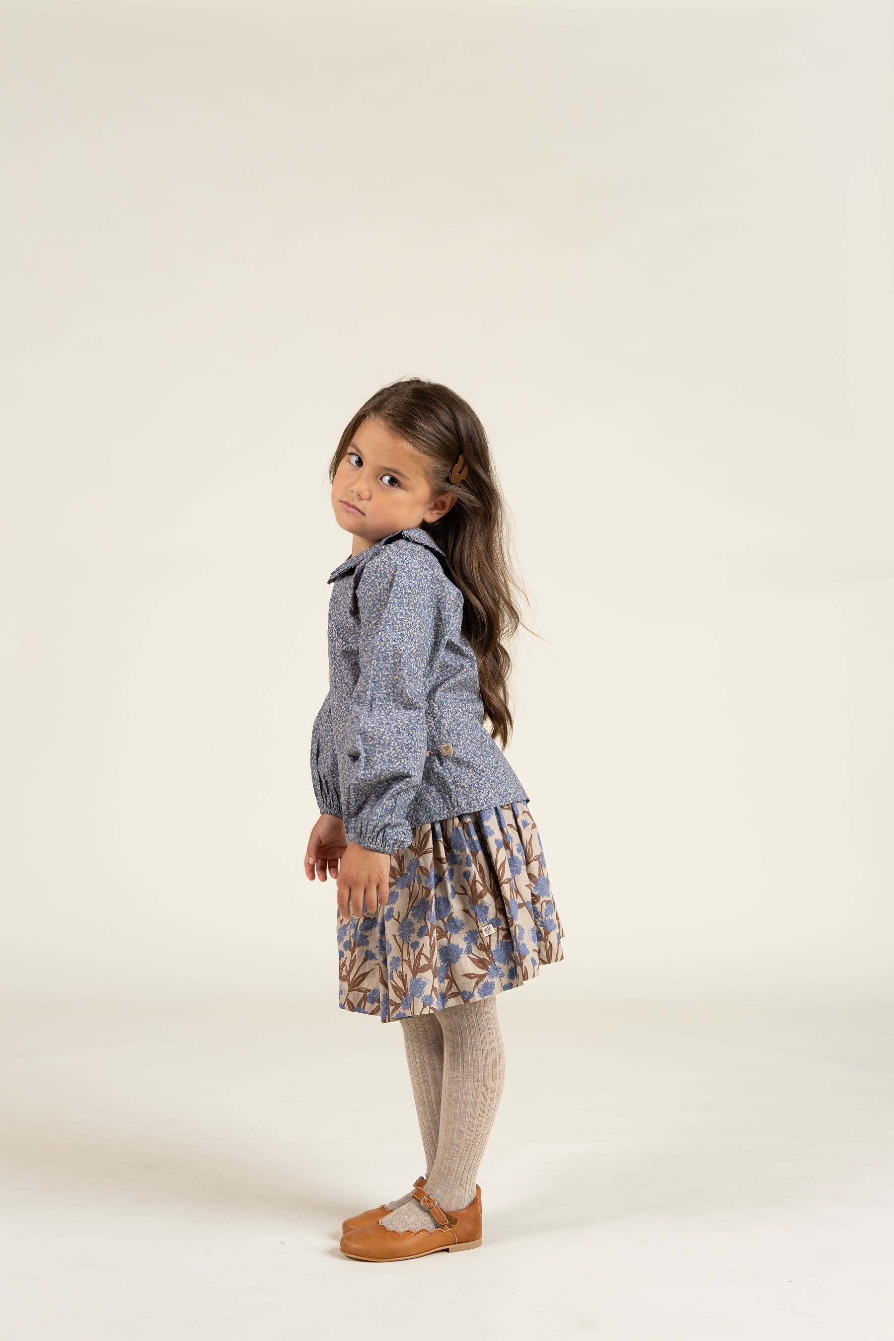 Bedruckte Popeline-Bluse mit Kragen aus Baumwolle - Kids - Blue | 100798 Allie