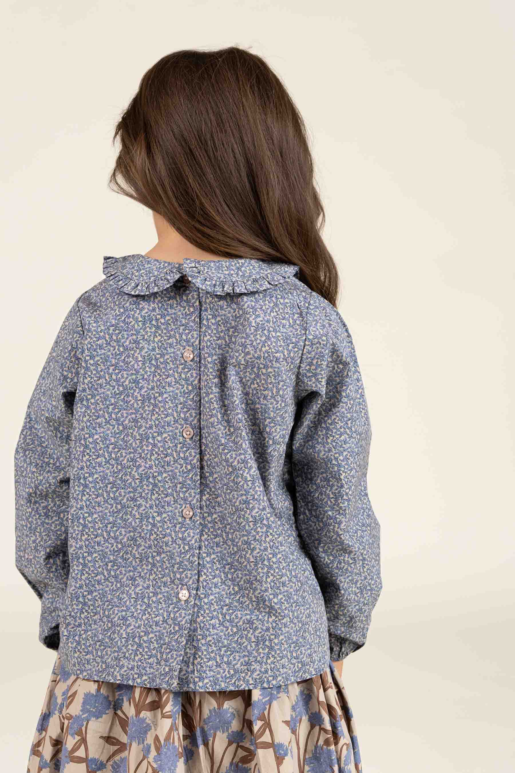 Bedruckte Popeline-Bluse mit Kragen aus Baumwolle - Kids - Blue | 100798 Allie