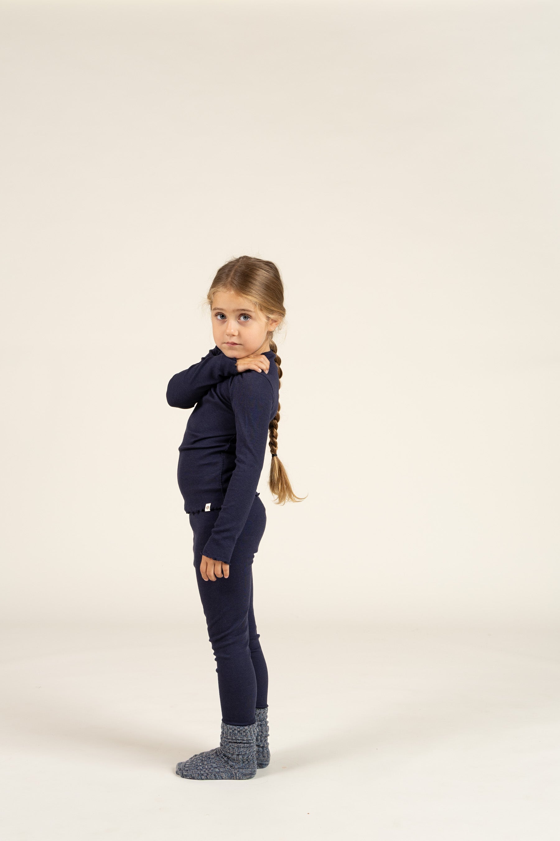 Langärmeliges T-Shirt aus Modalripp mit Picot-Rand - Kids - Navy | 100580 Mia