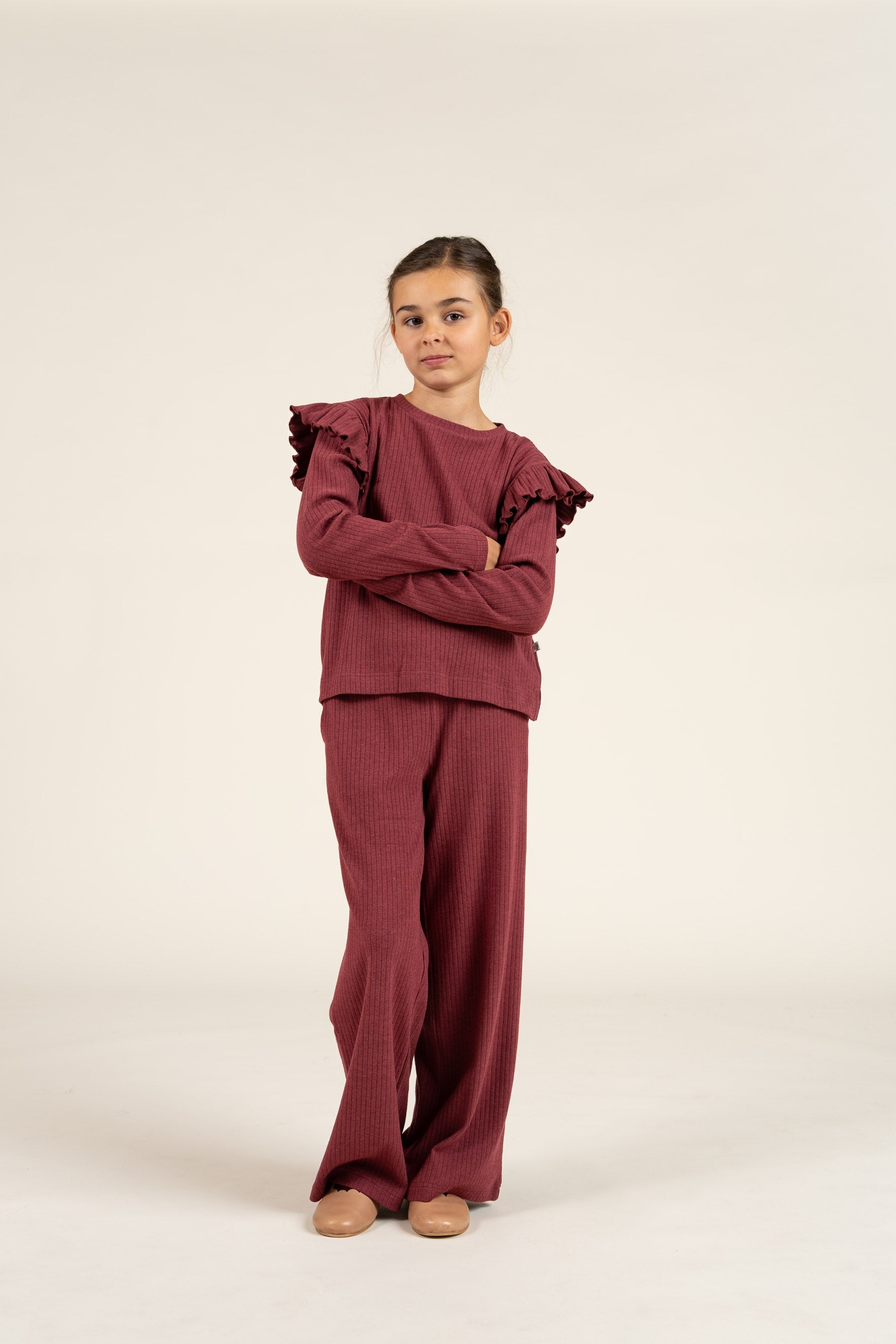 Weiche Ripp-Rüschenbluse - Tween - Burgundy Melange | 100696 Alana