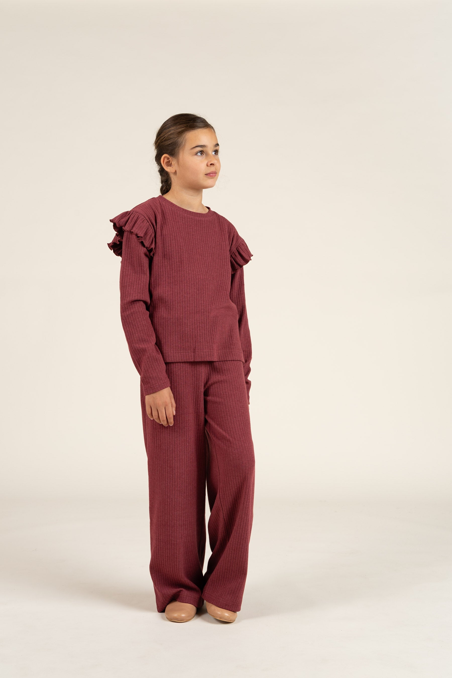 Weiche Ripp-Rüschenbluse - Tween - Burgundy Melange | 100696 Alana