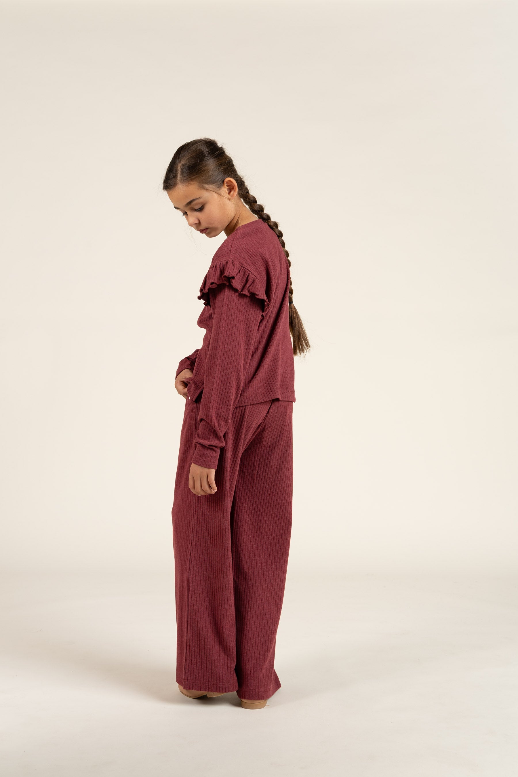 Weiche Ripp-Hose mit weitem Bein - Tween - Burgundy Melange | 100702 Alana