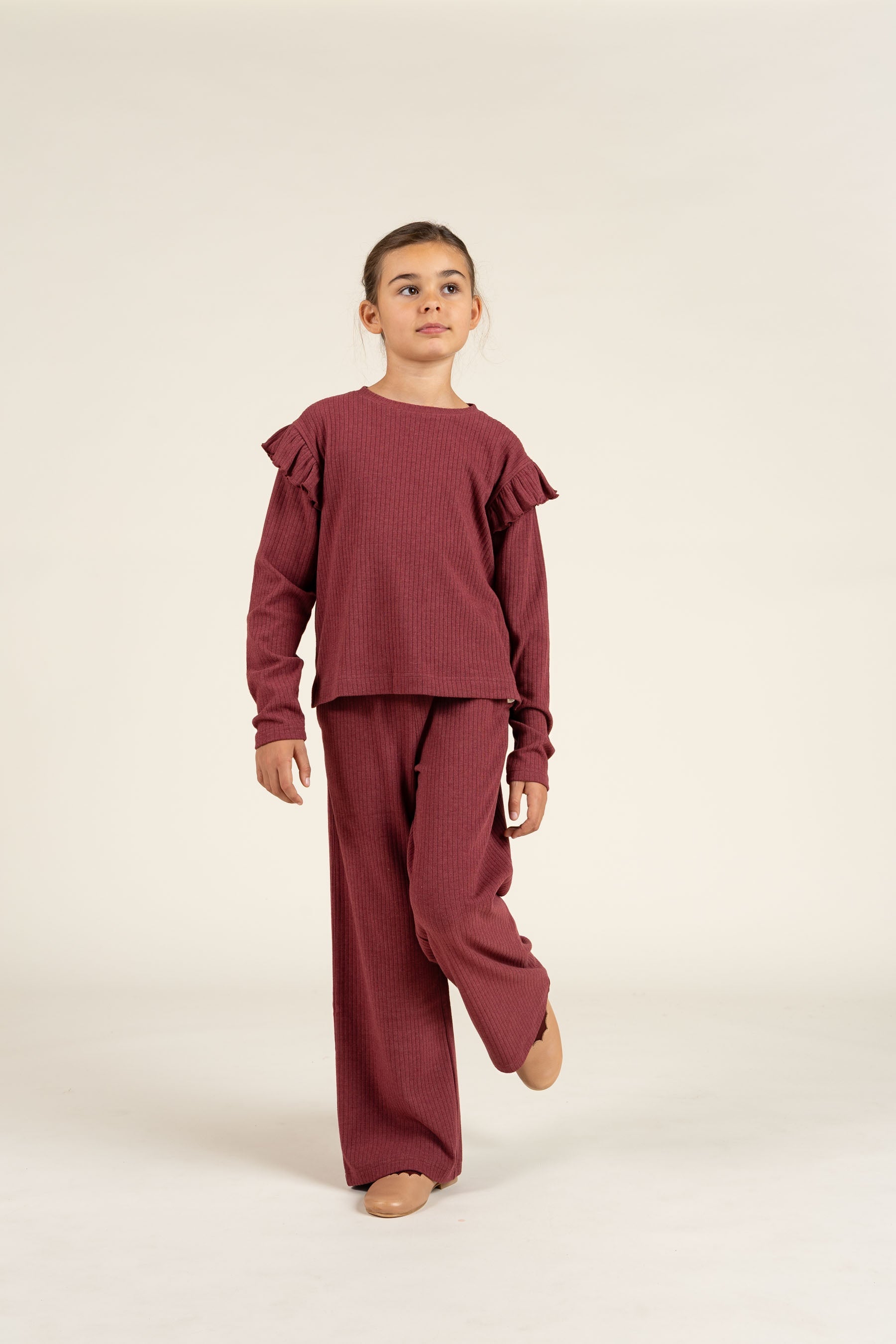 Weiche Ripp-Hose mit weitem Bein - Tween - Burgundy Melange | 100702 Alana