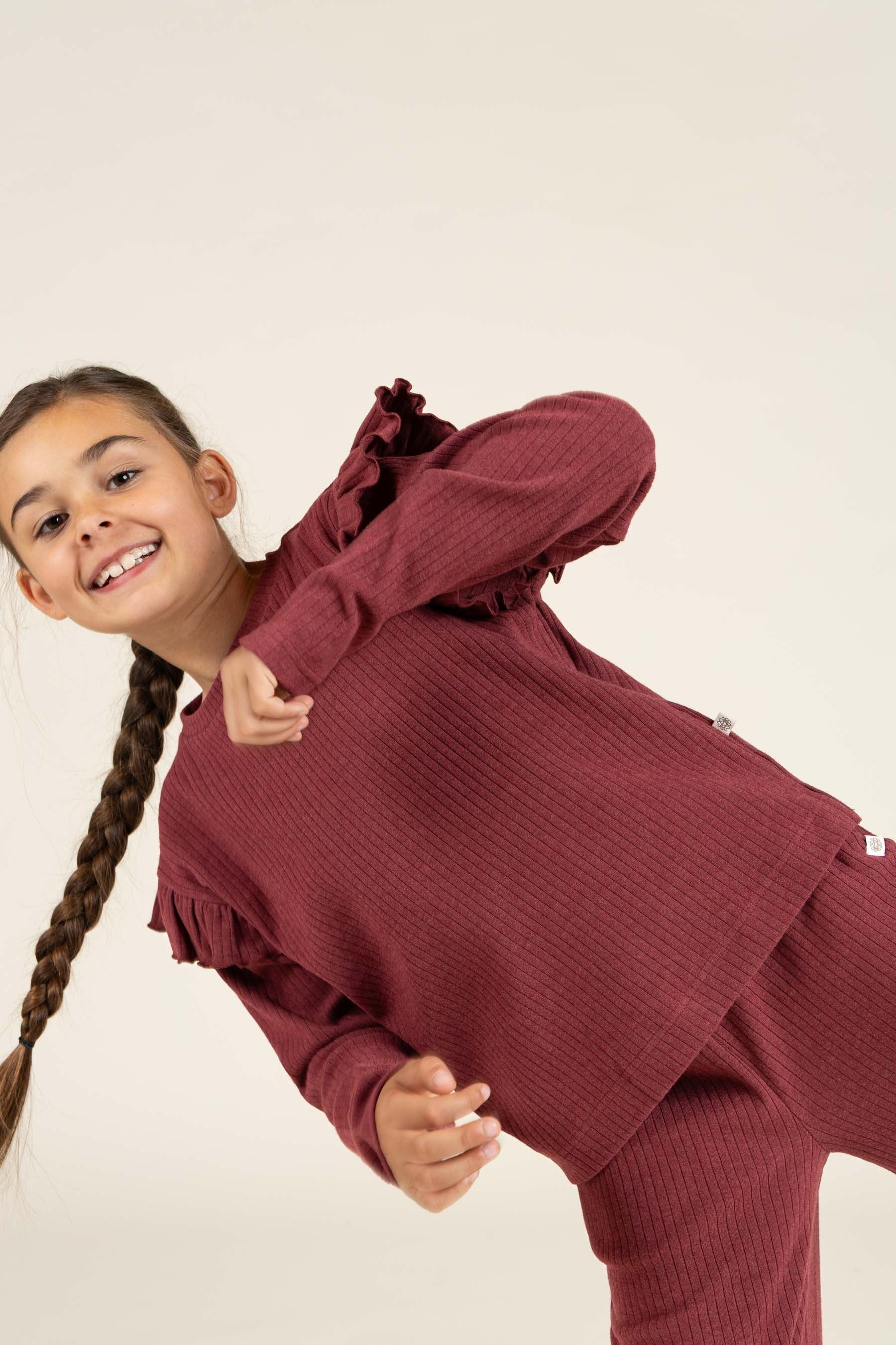 Weiche Ripp-Hose mit weitem Bein - Tween - Burgundy Melange | 100702 Alana