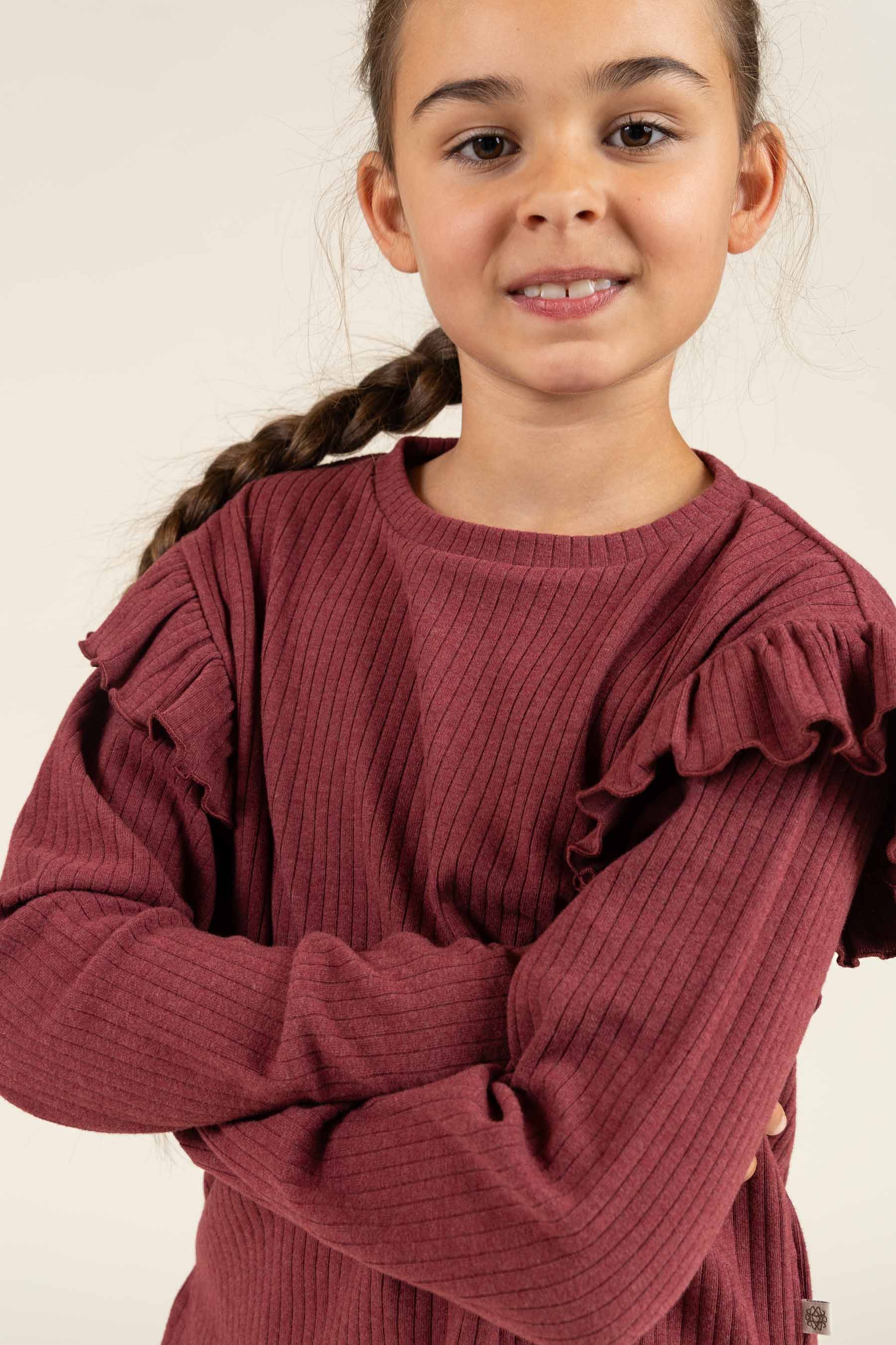 Weiche Ripp-Rüschenbluse - Tween - Burgundy Melange | 100696 Alana