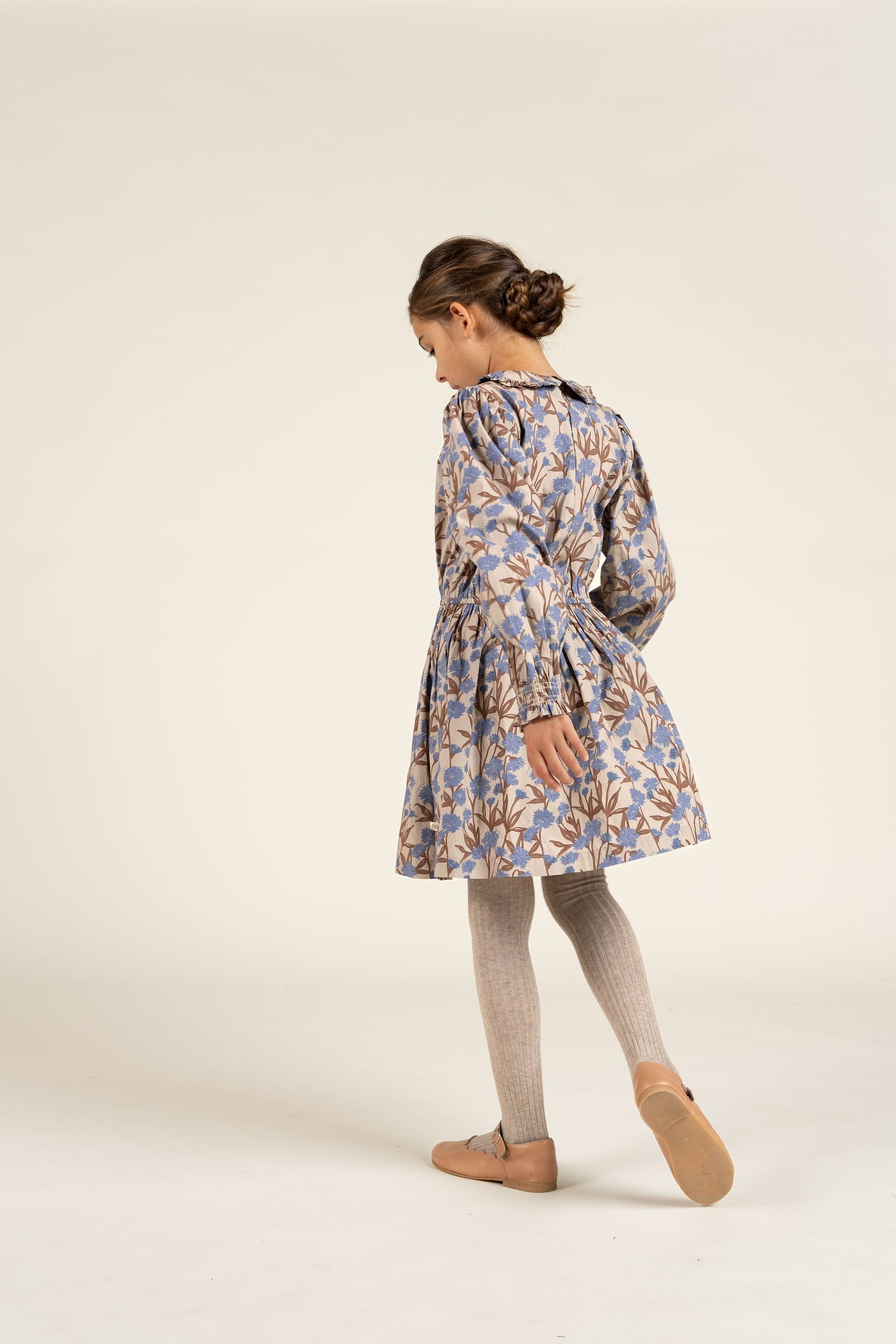 Bedrucktes Popeline-Kleid aus Baumwolle mit Gummizug in der Taille - Tween - Blue / Brown | 100719 Amy