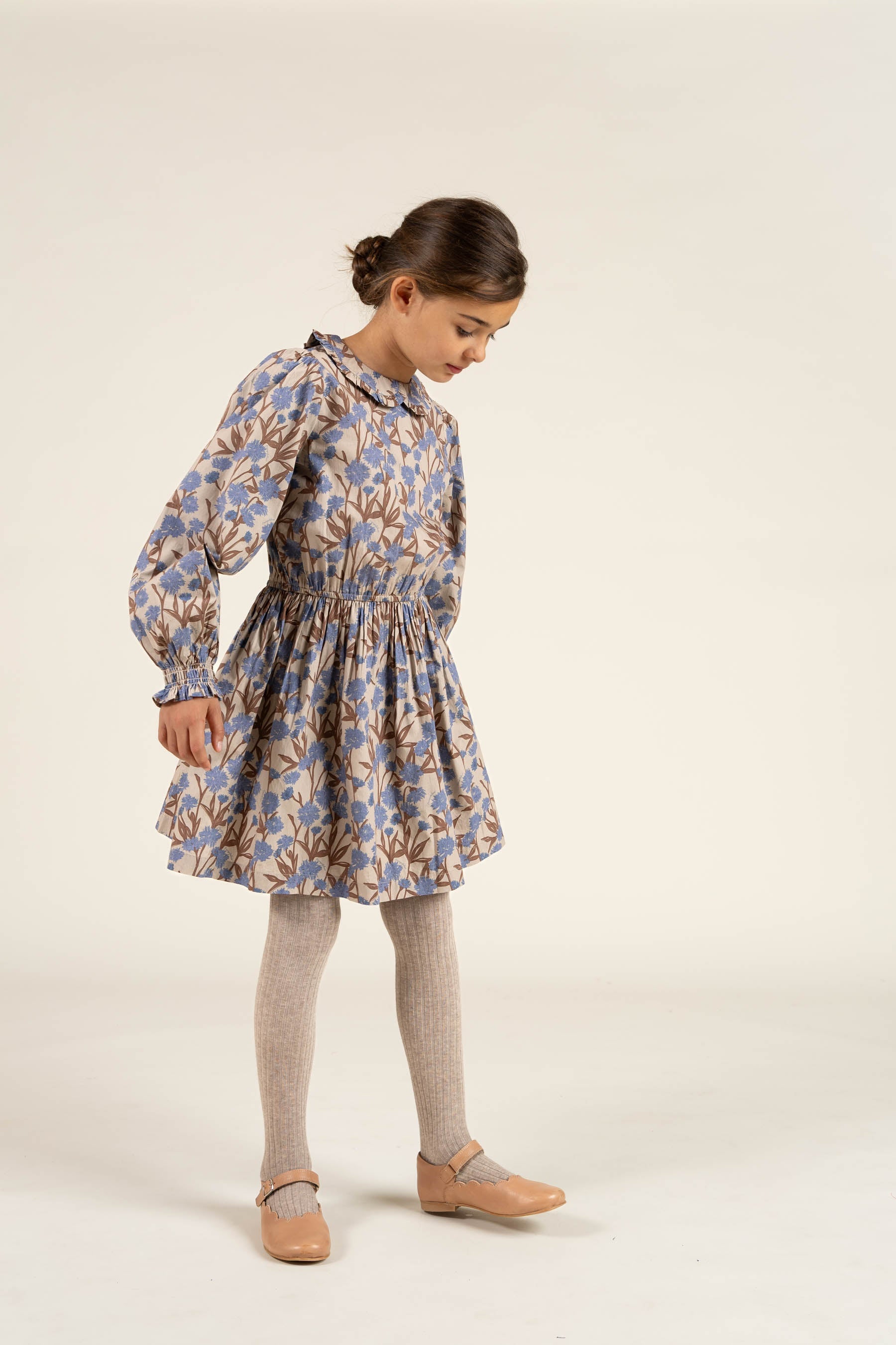 Bedrucktes Popeline-Kleid aus Baumwolle mit Gummizug in der Taille - Tween - Blue / Brown | 100719 Amy