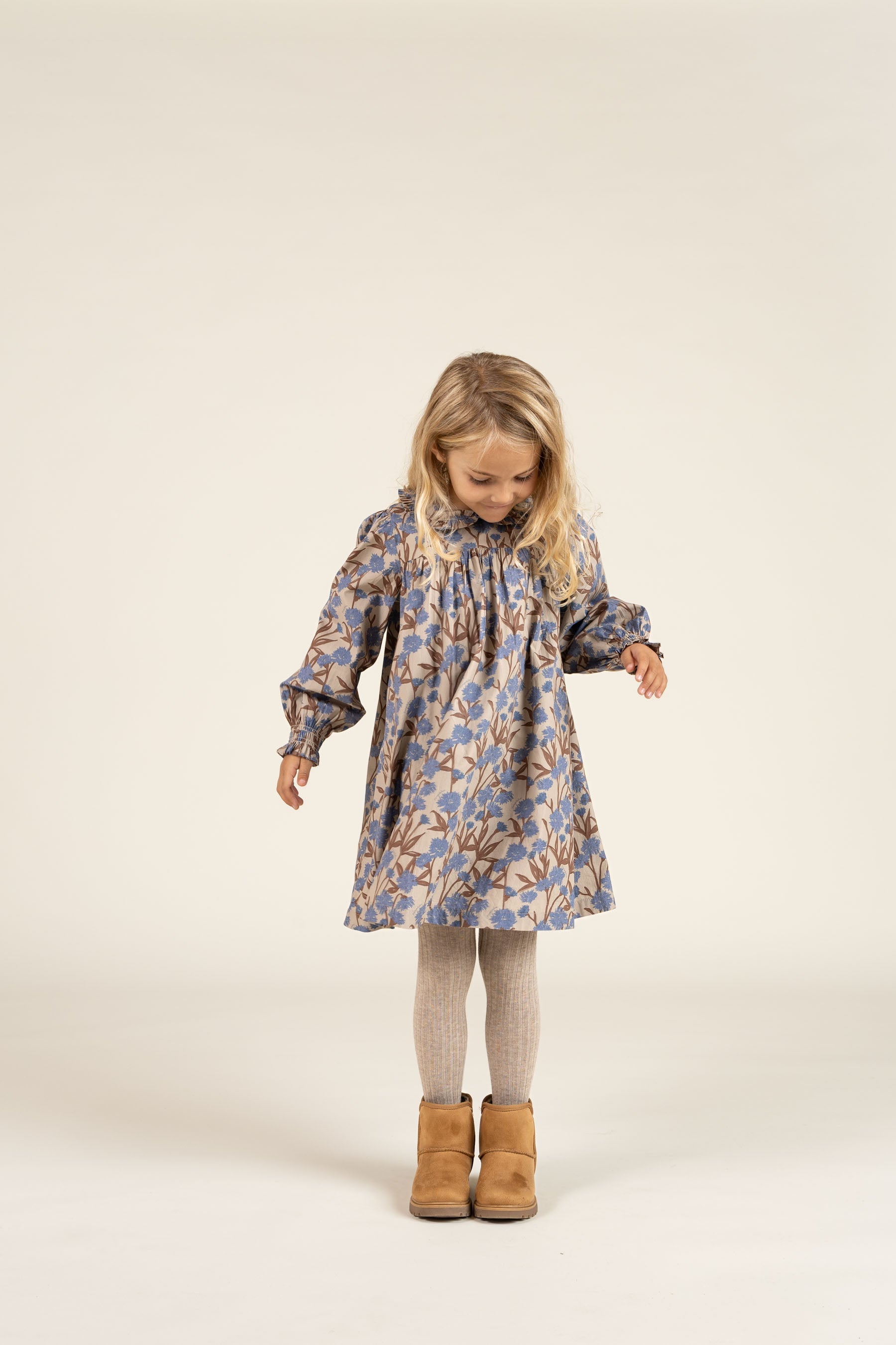 Bedrucktes Popeline-Kleid aus Baumwolle - Kids - Blue / Brown | 100721 Amy