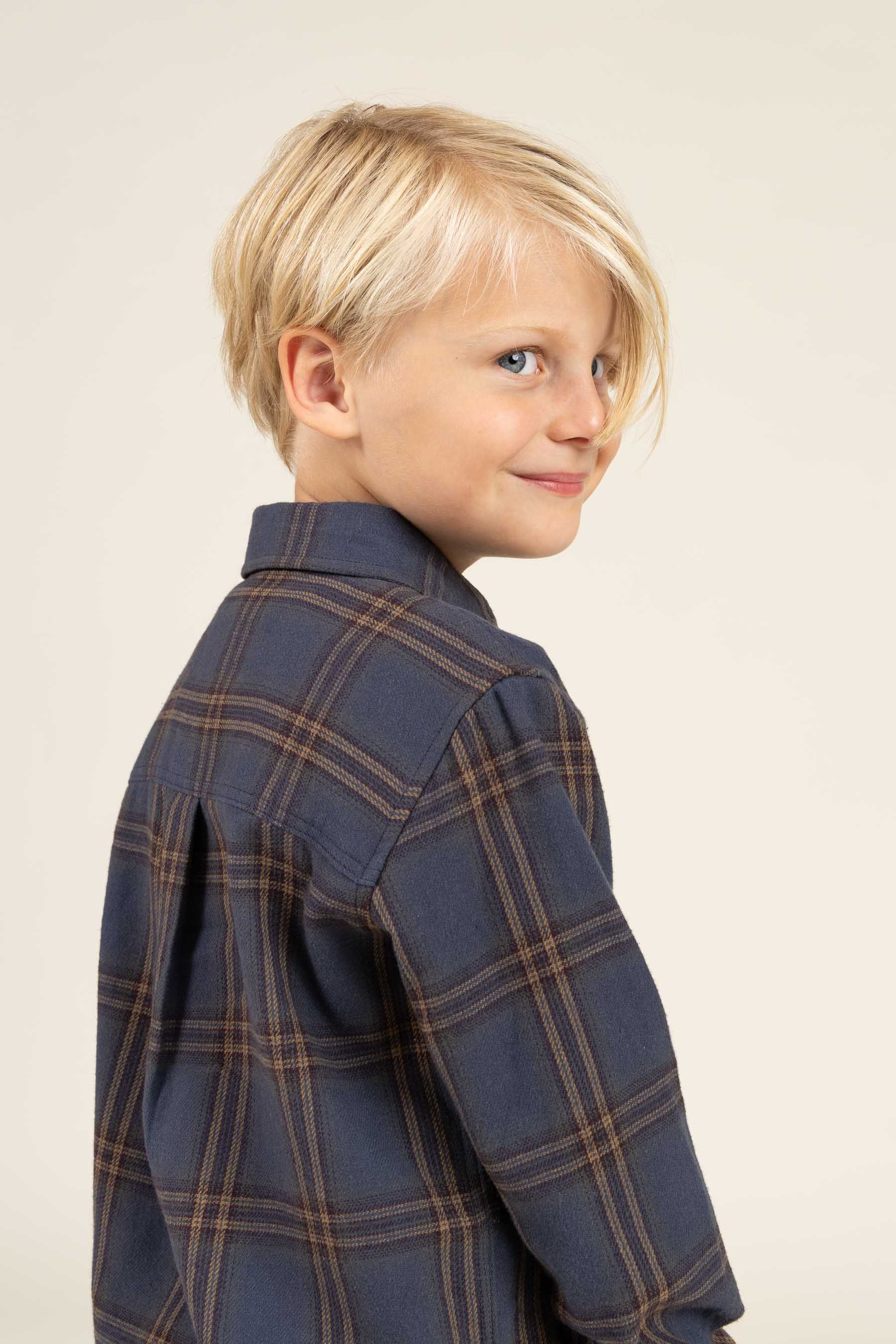 Kariertes Flanellhemd mit Rippbündchen - Kids - Navy Check | 100530 Henry