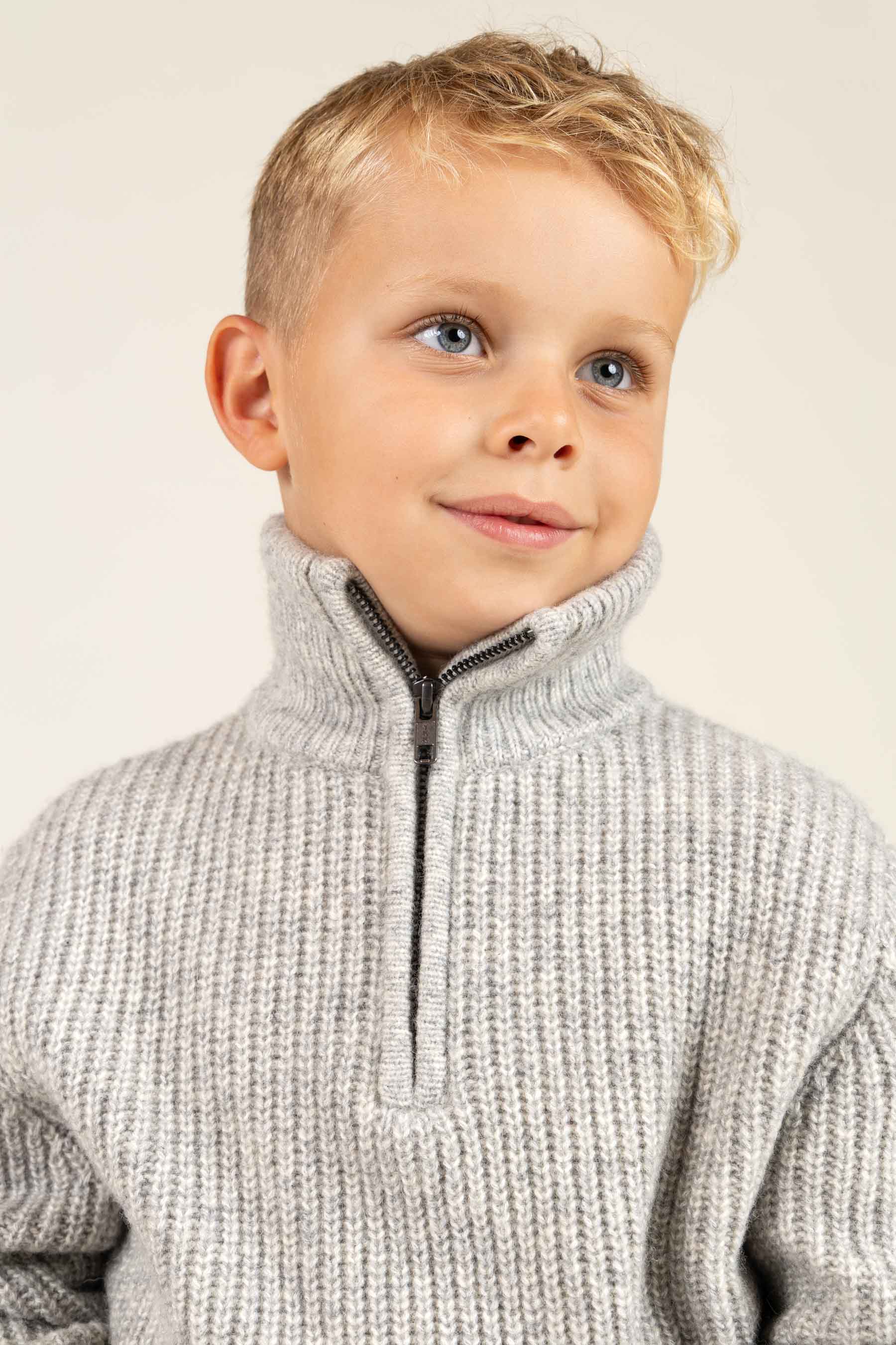 Woll Mix-Pullover mit halbem Reißverschluss - Kids - Grey Melange | 100752 Adam