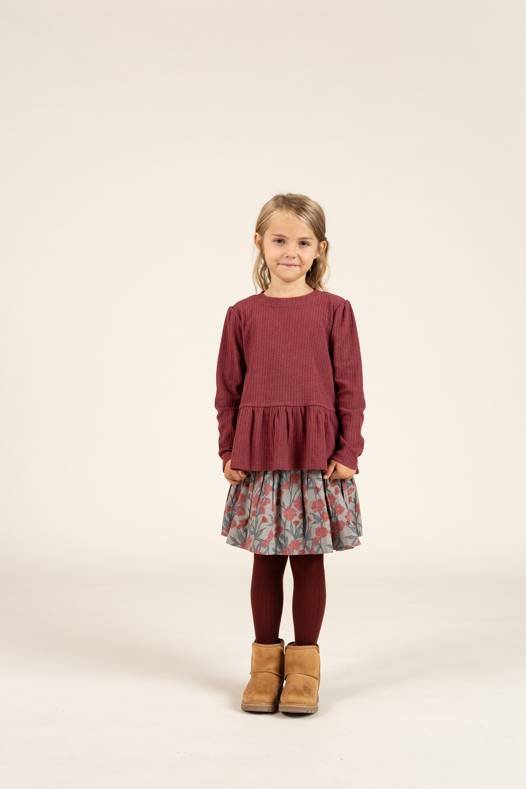 Weiche Ripp-Bluse mit Schößchen - Kids - Burgundy Melange | 100700 Alana
