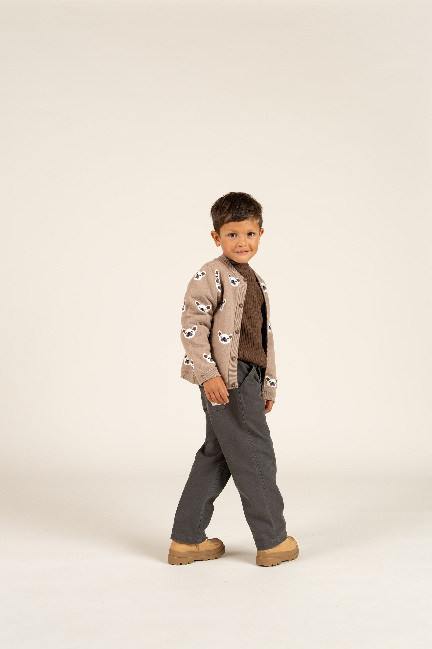 Baumwoll-Jaquard-Strickjacke - Kids - Light Brown | 100668 Nico