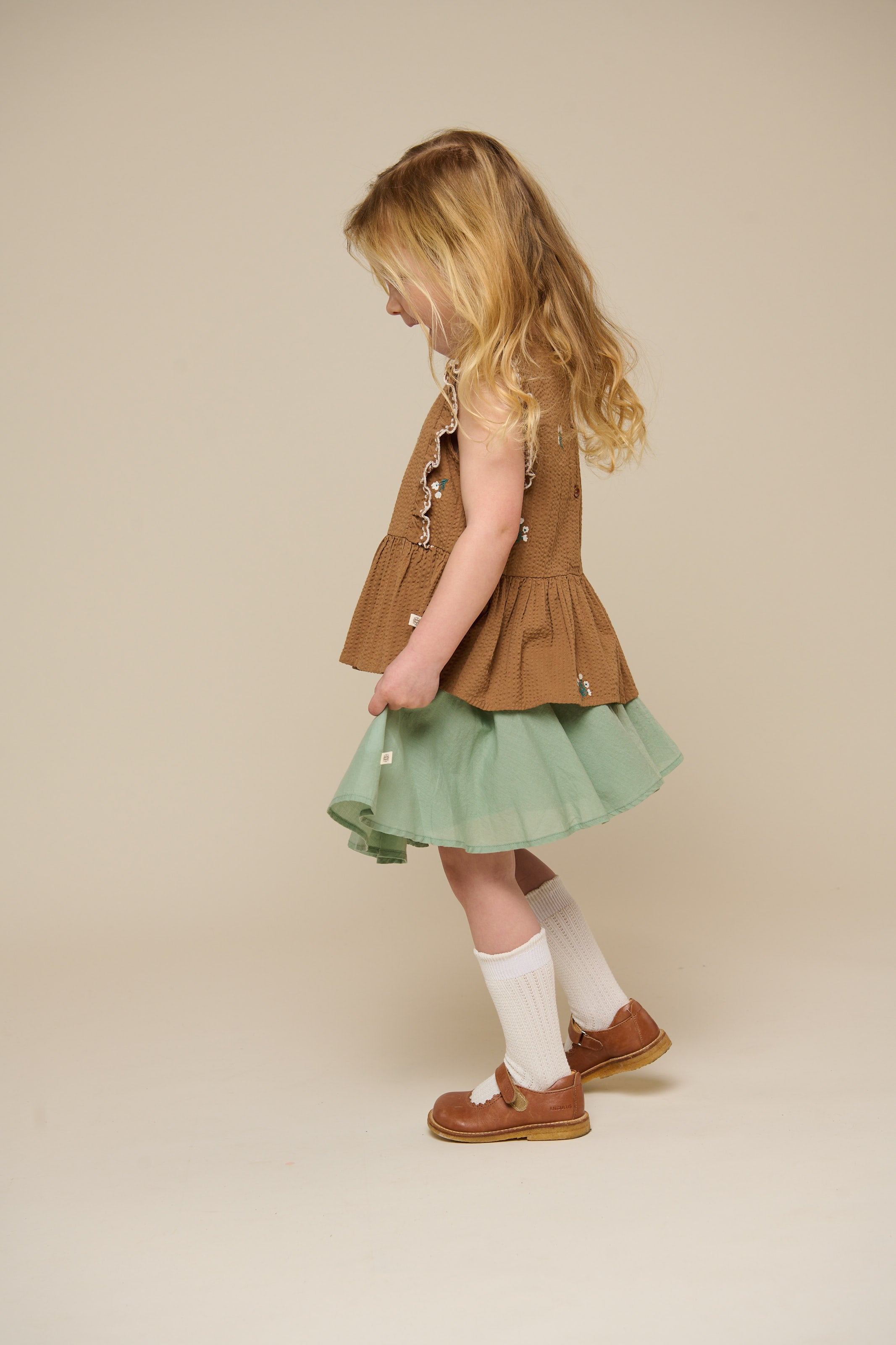 Besticktes Seersucker-Top - Kids - Coconut | 100982 Nora