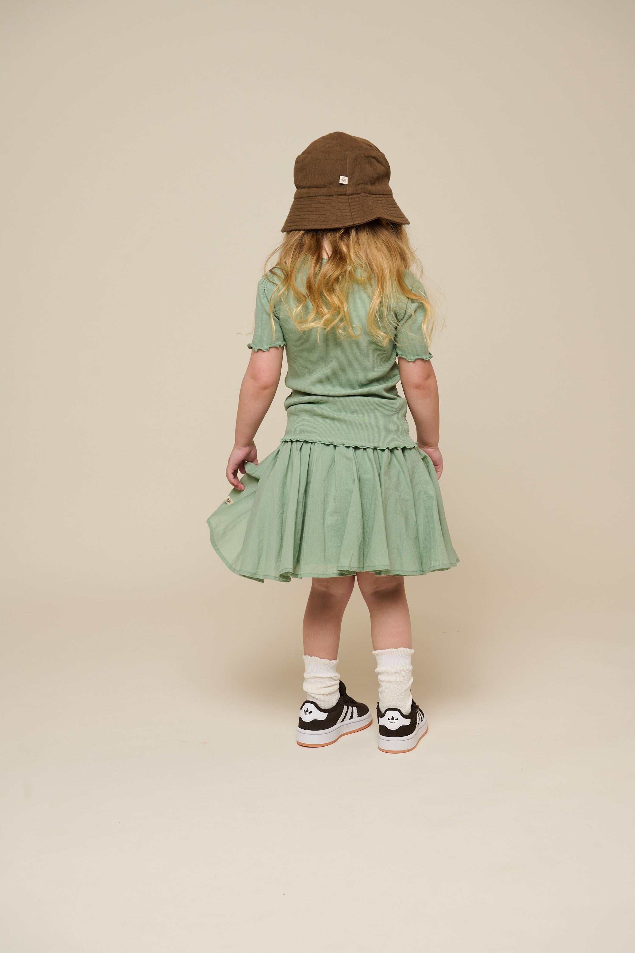 Baumwollrock mit Zick Zack Rüsche - Kids - Dusty Green | 101038 Alma