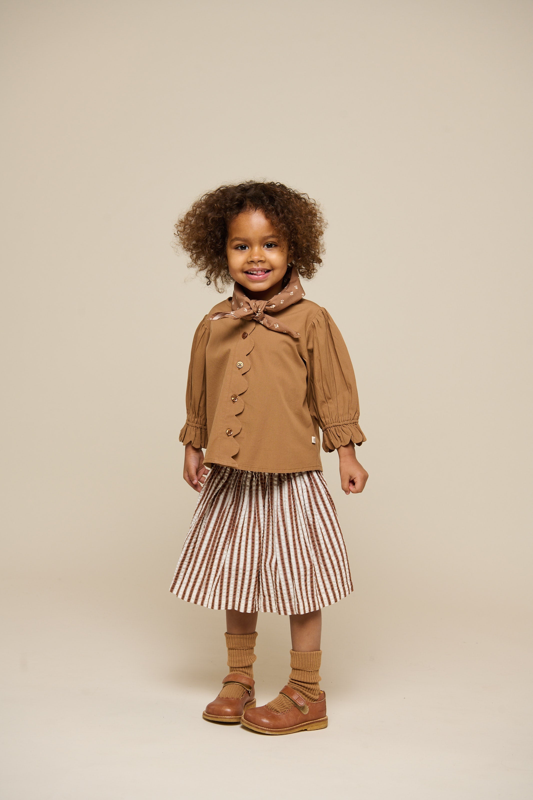 Gestreifter Seersucker-Rock - Kids - Brown | 101193 Nadia