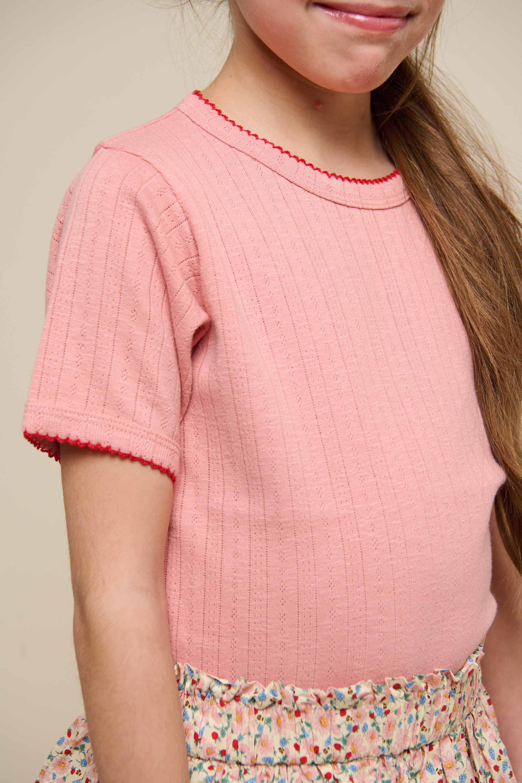 Pointelle T-Shirt mit Kontrast-Picot - Tween - Rose Tan | 101288 Drew