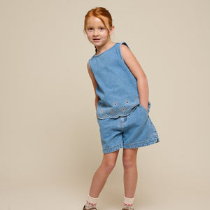 Besticktes Denim-Top - Kids - Light Blue Denim | 101020 Vera
