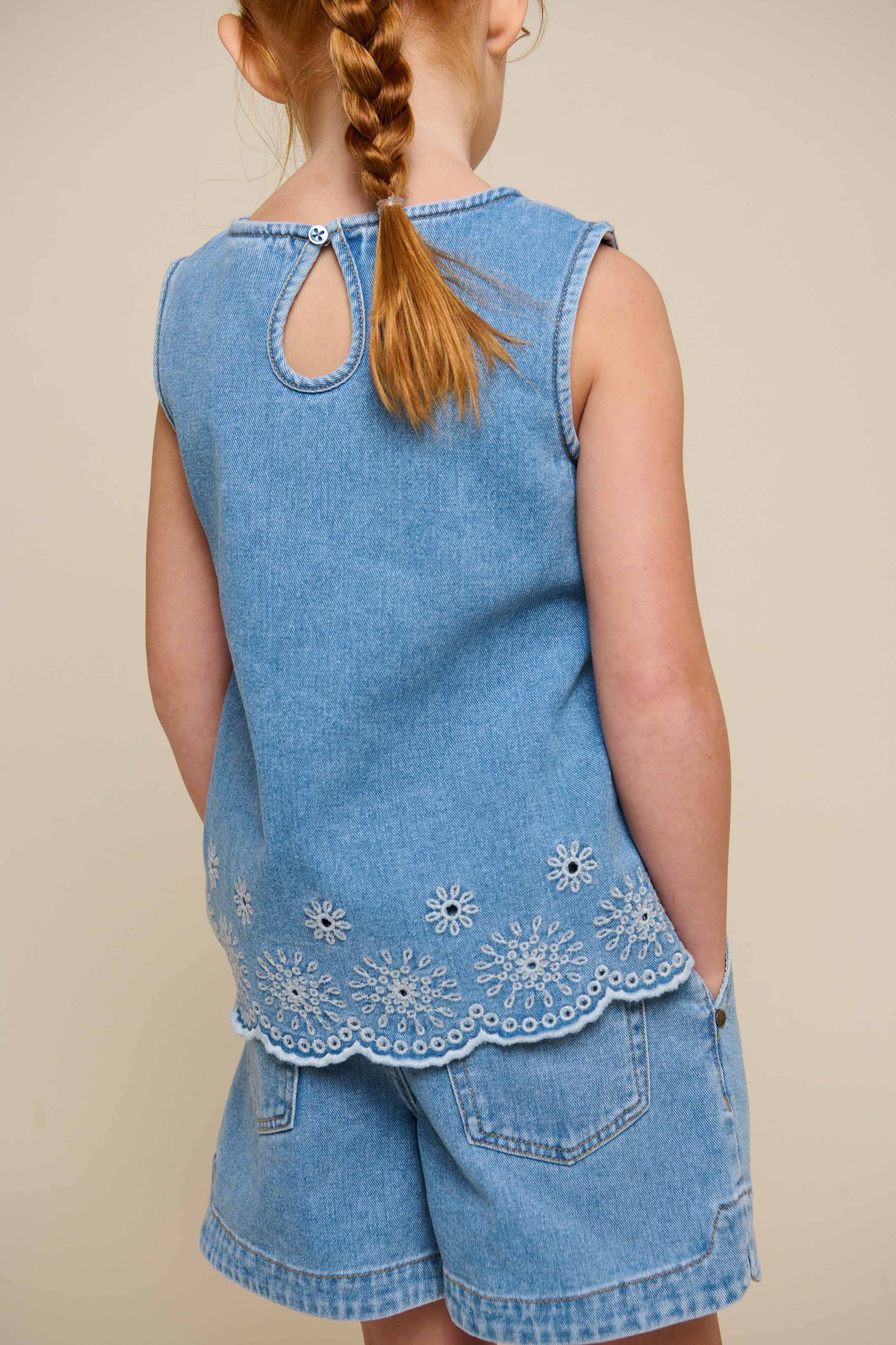 Besticktes Denim-Top - Kids - Light Blue Denim | 101020 Vera