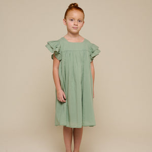 Baumwollkleid mit Zick Zack Rüsche - Tween - Dusty Green | 101066 Alma