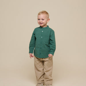 Leinenmix Hemd mit Stehkragen - Kids - Tropical Green | 101203 Lucca