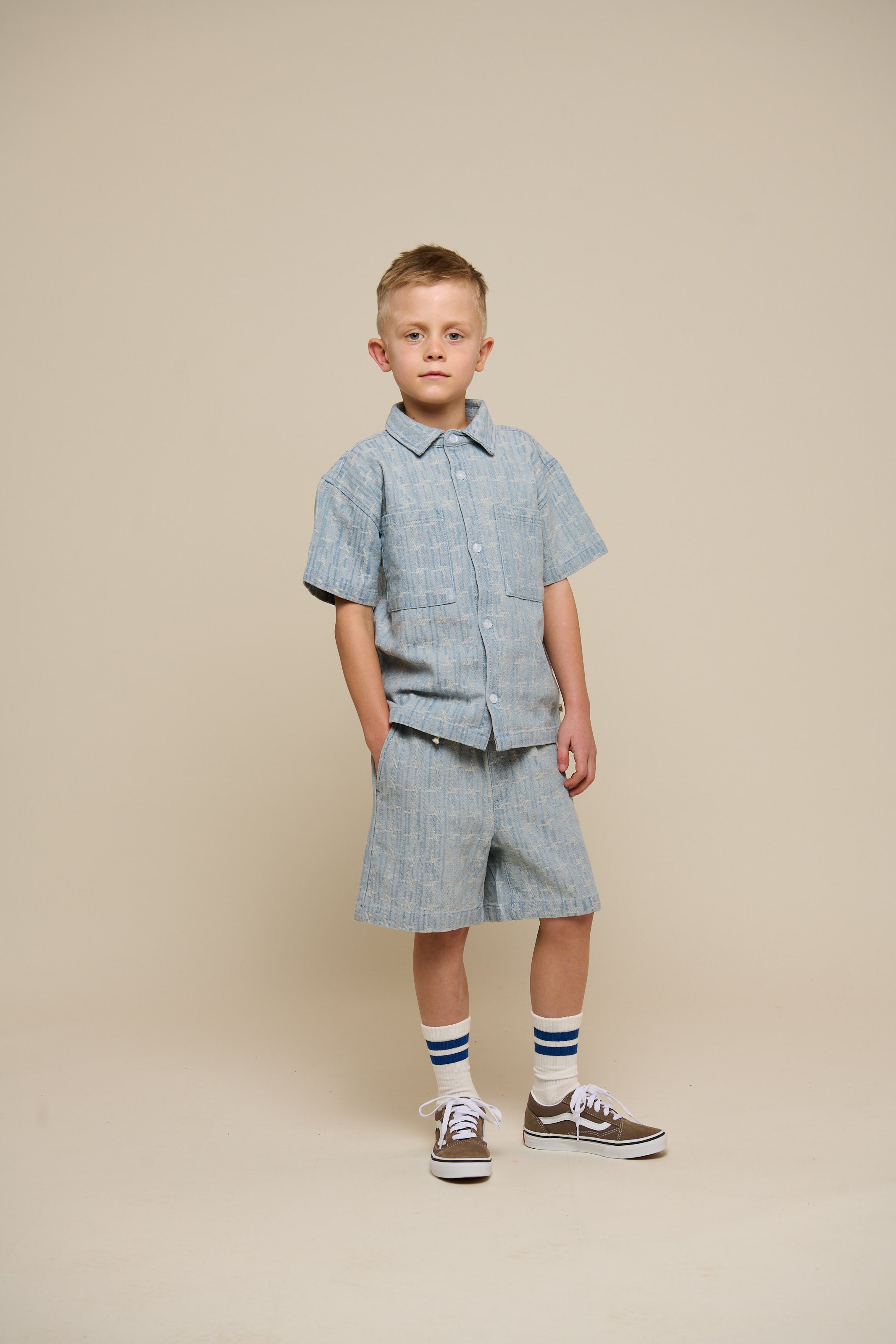 Jacquard Denim Kurzarmhemdjacke - Tween - Blue Denim | 101093 Kyle