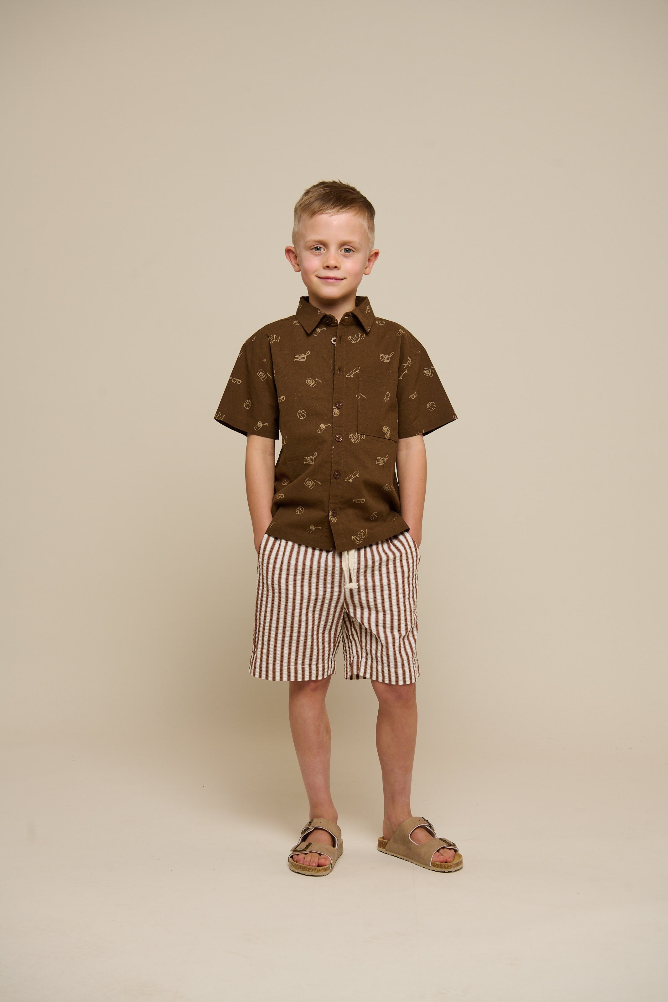 Bedrucktes Leinenmix Hemd - Tween - Dark Brown | 101168 William