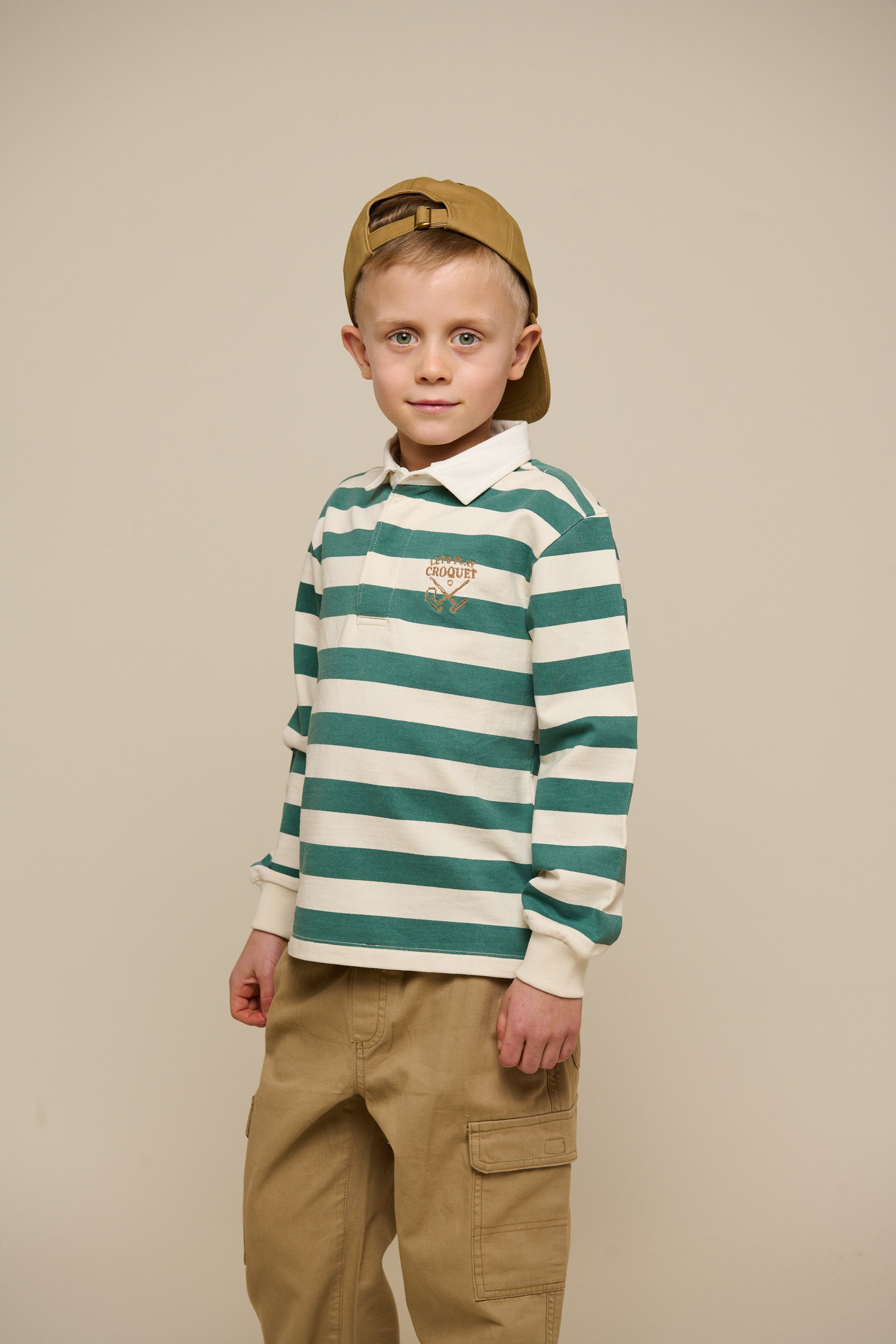 Gestreiftes Polo-Sweatshirt - Tween - Tropical Green/Offwhite | 101341 Marco
