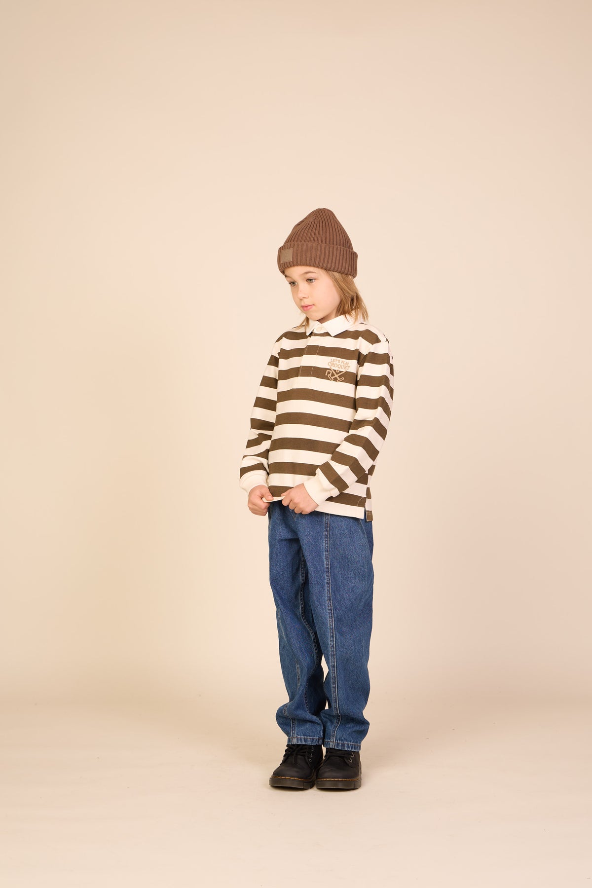 Gestreiftes Polo-Sweatshirt - Tween - Dark Brown/Offwhite | 101398 Marco