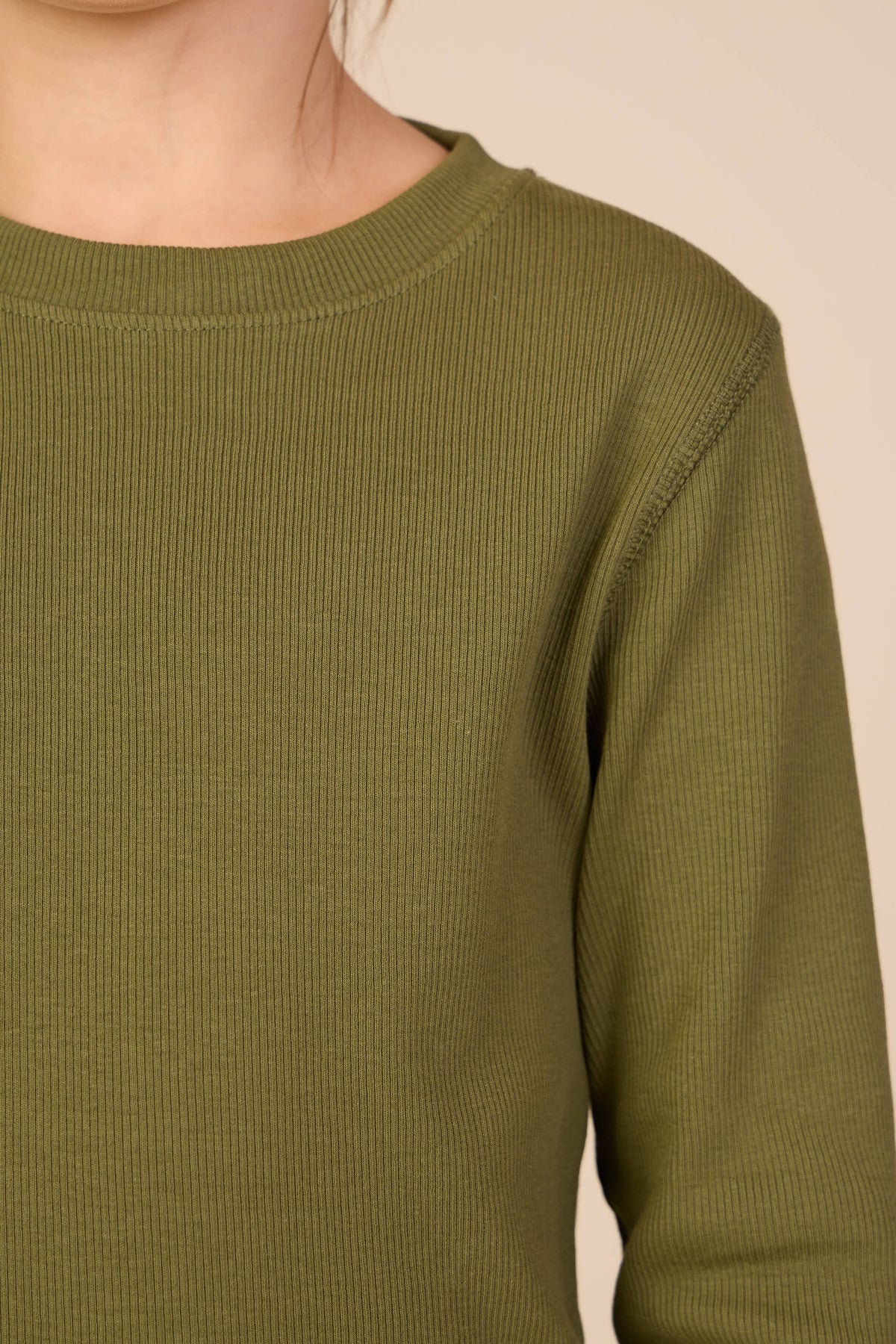 Geripptes Langarmshirt Kids - Moss Green | 101599 Conrad