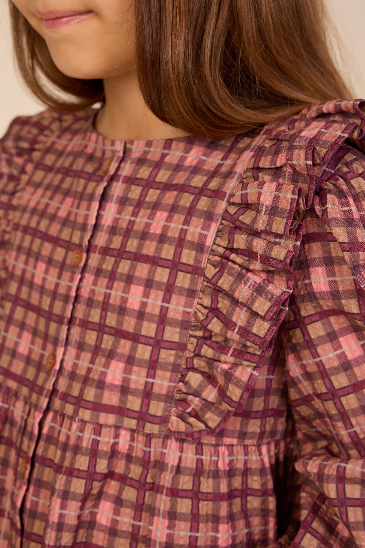 Karierte Baumwollbluse mit Rüschen Tween - Rose | 101494 Penny