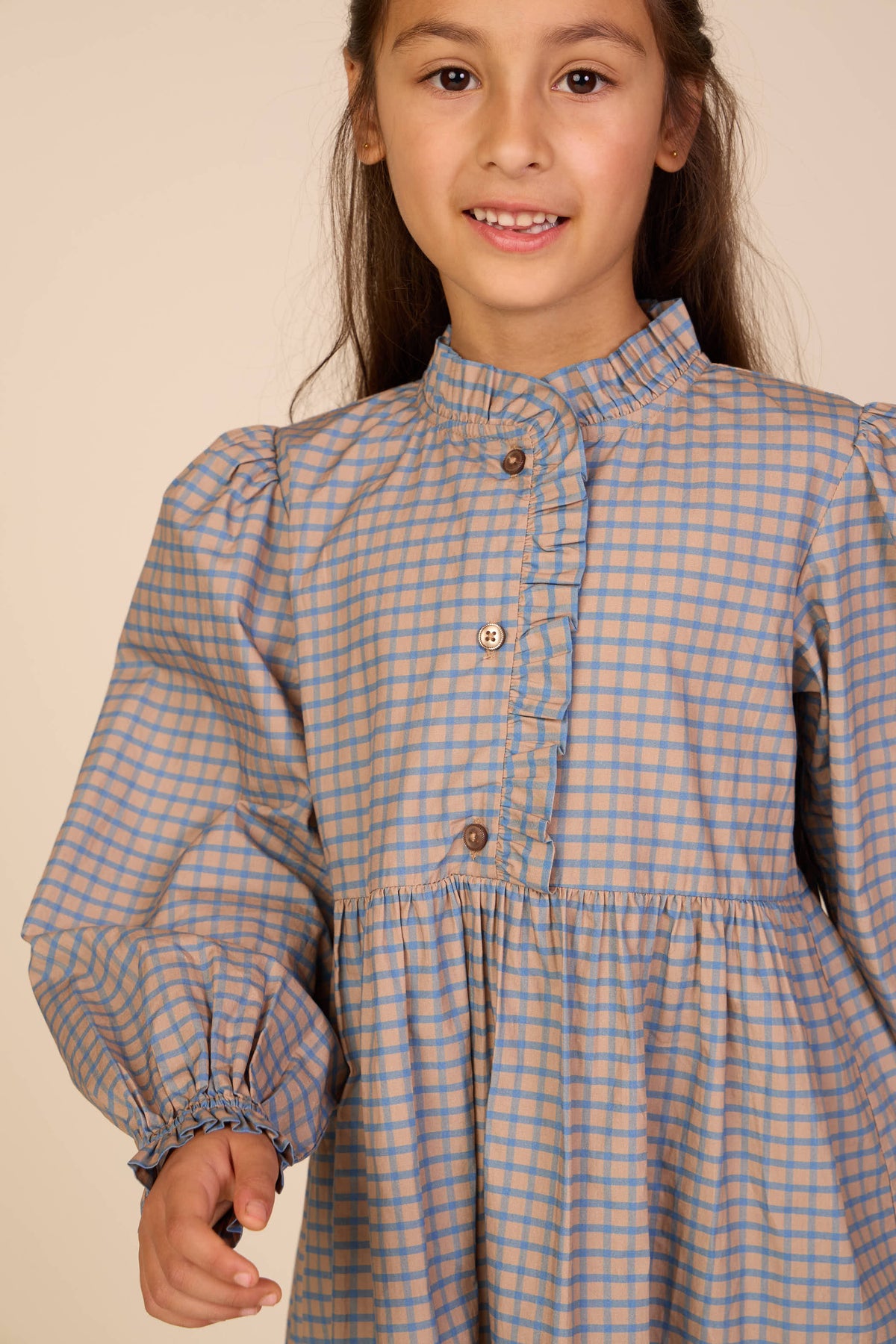 Popelinekleid mit Knopfleiste Tween - Blue Check | 101438 Julia