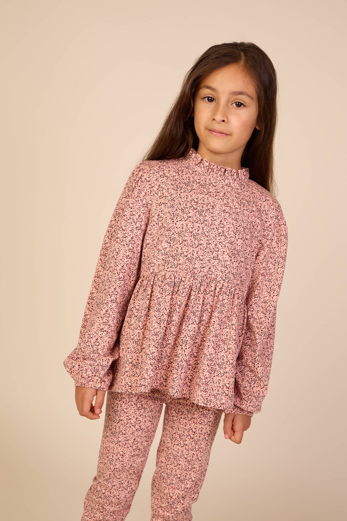 Kleingeblümte Jerseybluse mit Schößchen Tween - Rose/Bordeaux | 101544 Heidi
