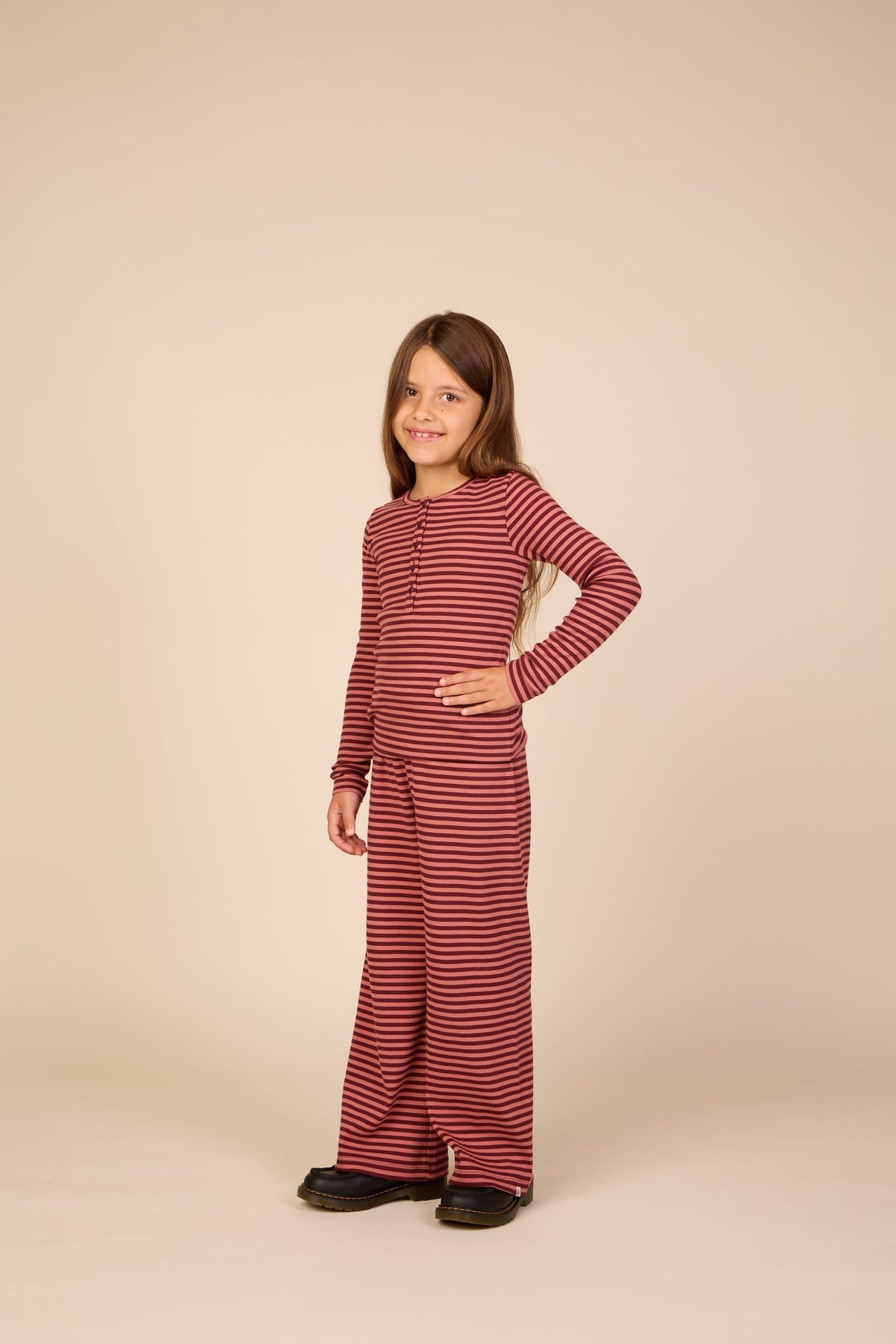 Gestreiftes Langarmshirt aus Rippstoff Tween - Dusty Rose/Bordeaux | 101617 Gloria