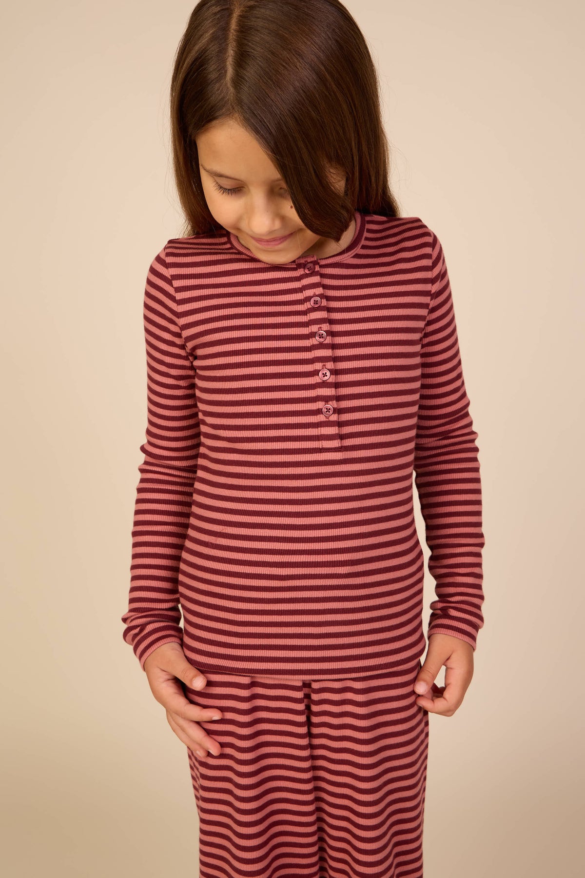 Gestreiftes Langarmshirt aus Rippstoff Tween - Dusty Rose/Bordeaux | 101617 Gloria