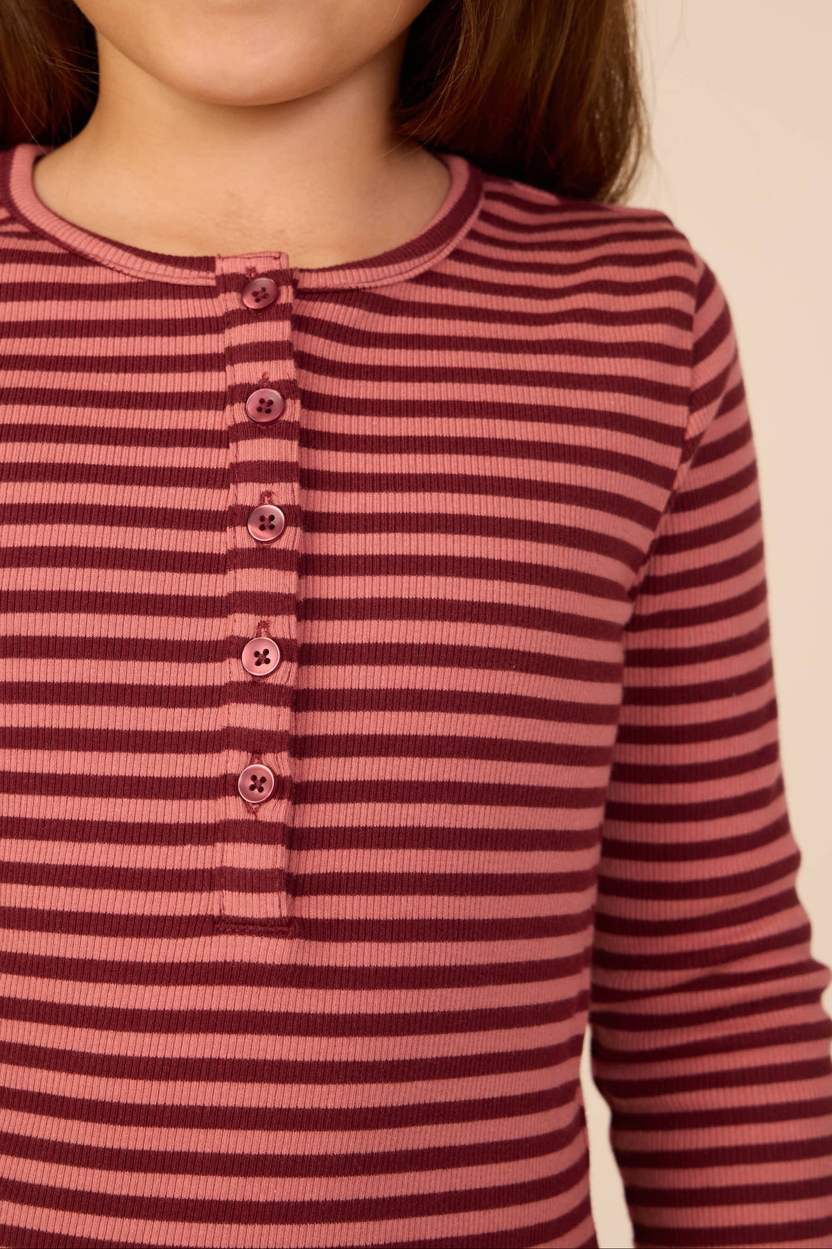 Gestreiftes Langarmshirt aus Rippstoff Kids - Dusty Rose/Bordeaux | 101616 Gloria