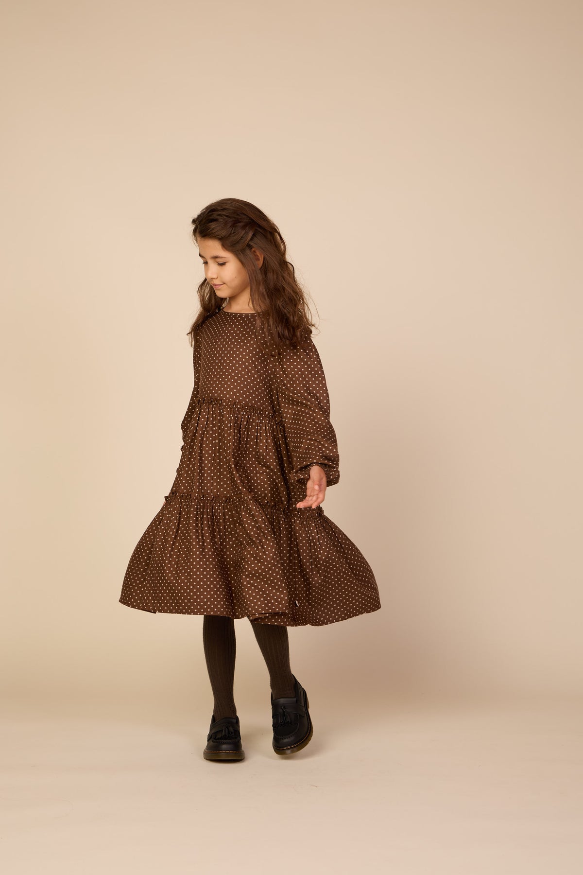 Gepunktetes Midikleid aus Viskose Tween - Brown/Offwhite | 101658 Feline