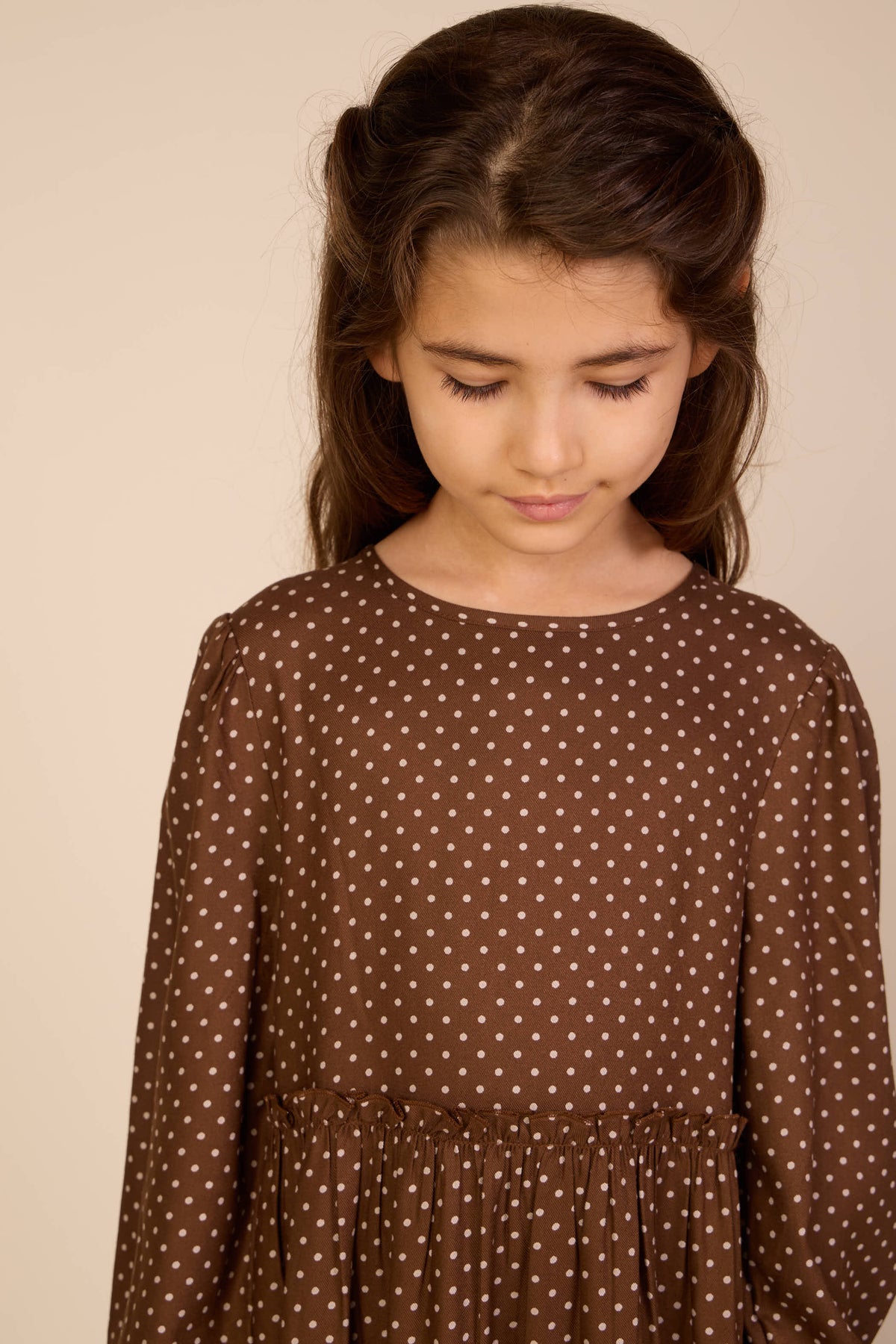 Gepunktetes Midikleid aus Viskose Tween - Brown/Offwhite | 101658 Feline