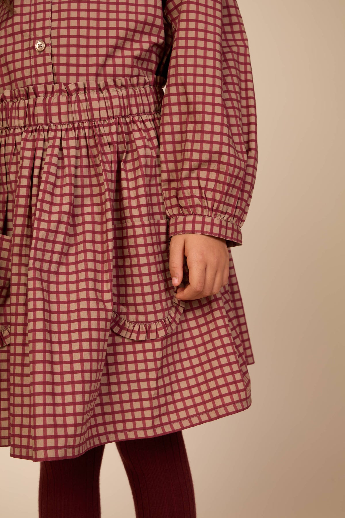 Popelinerock mit Rüschentaschen Tween - Bordeaux Check | 101444 Julia